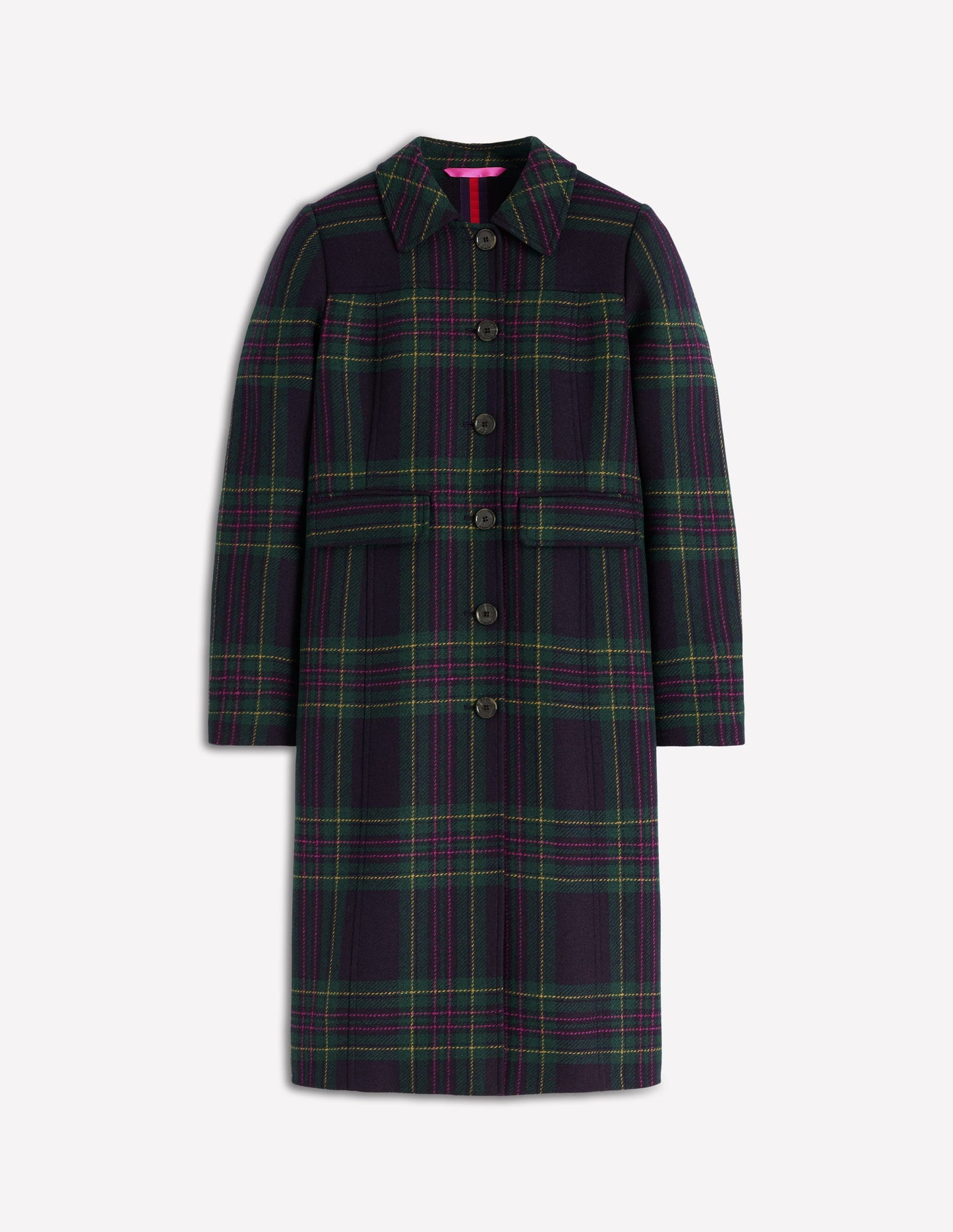 St Albans Fitted Coat-Navy & Green Tonal Check