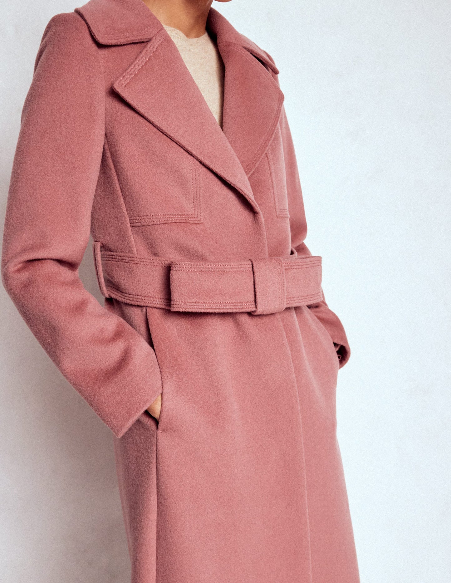 Bow Front Coat-Dusty Pink