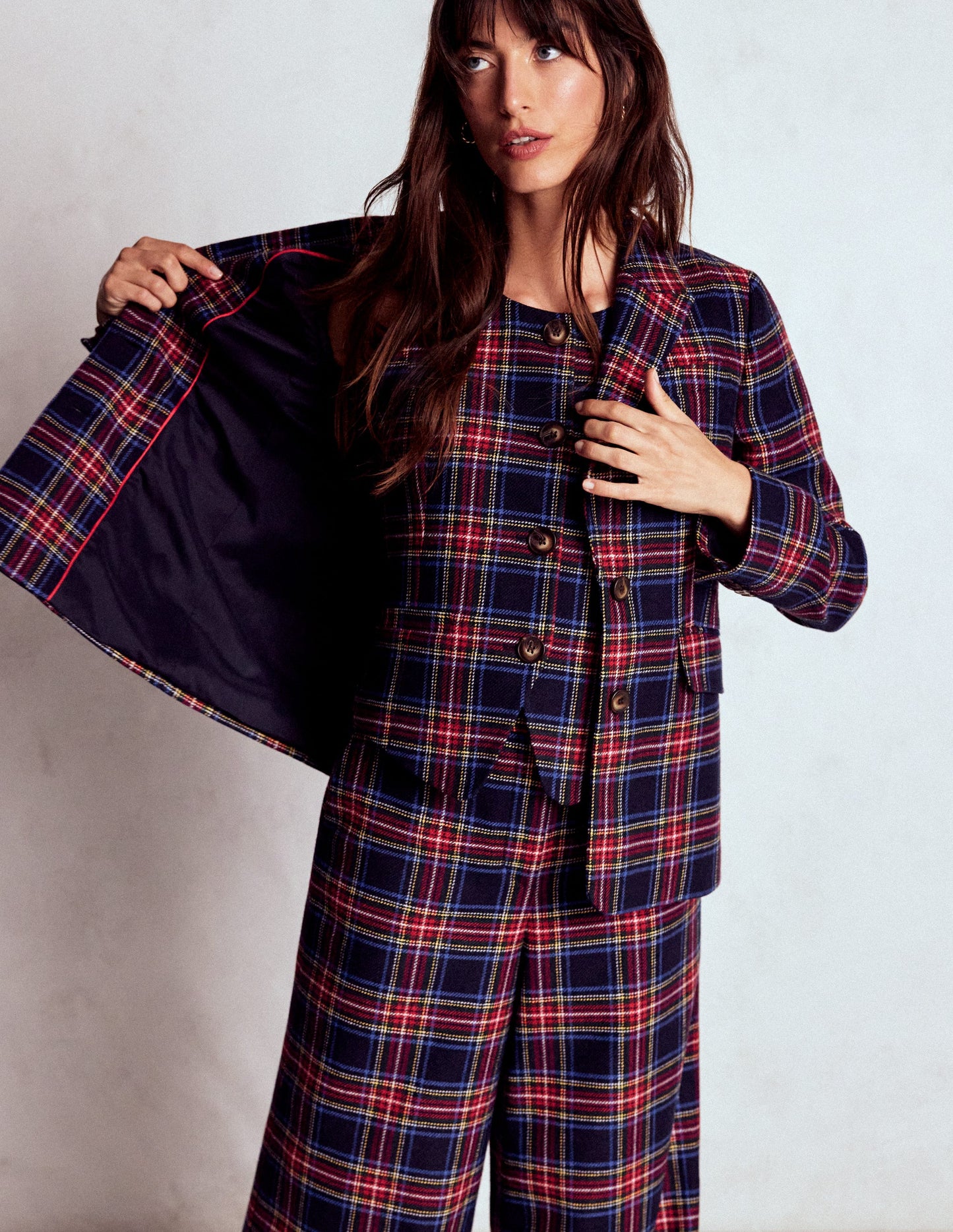 Tailored Check Waistcoat-Navy, Green and Red Check