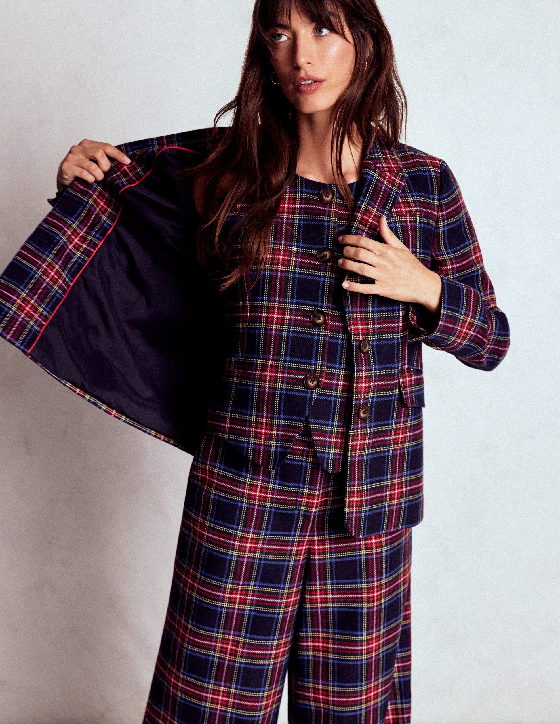 Tailored Check Waistcoat-Navy, Green and Red Check-1