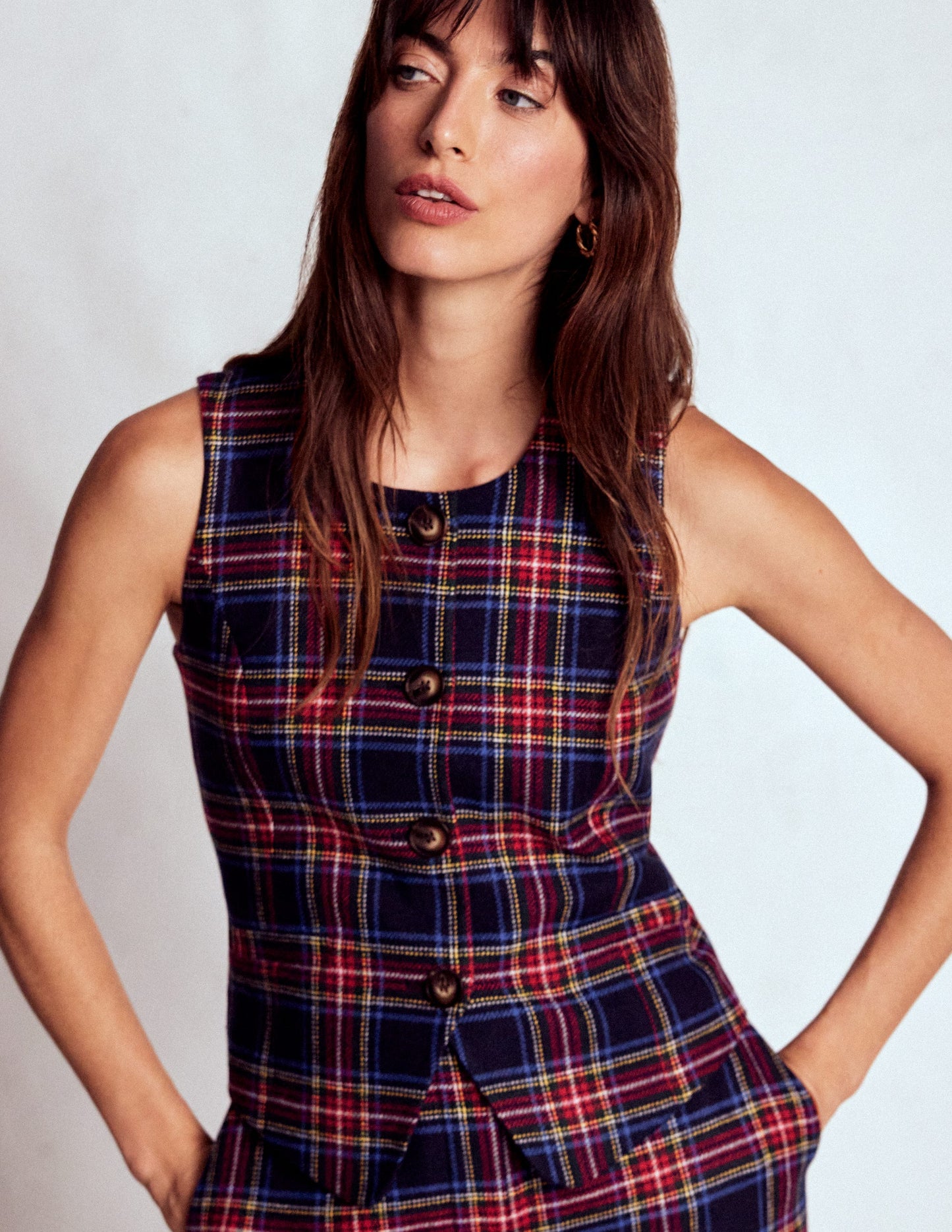 Tailored Check Waistcoat-Navy, Green and Red Check