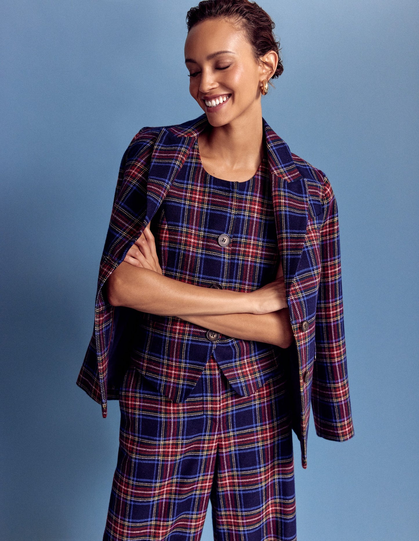 Tailored Check Waistcoat-Navy, Green and Red Check