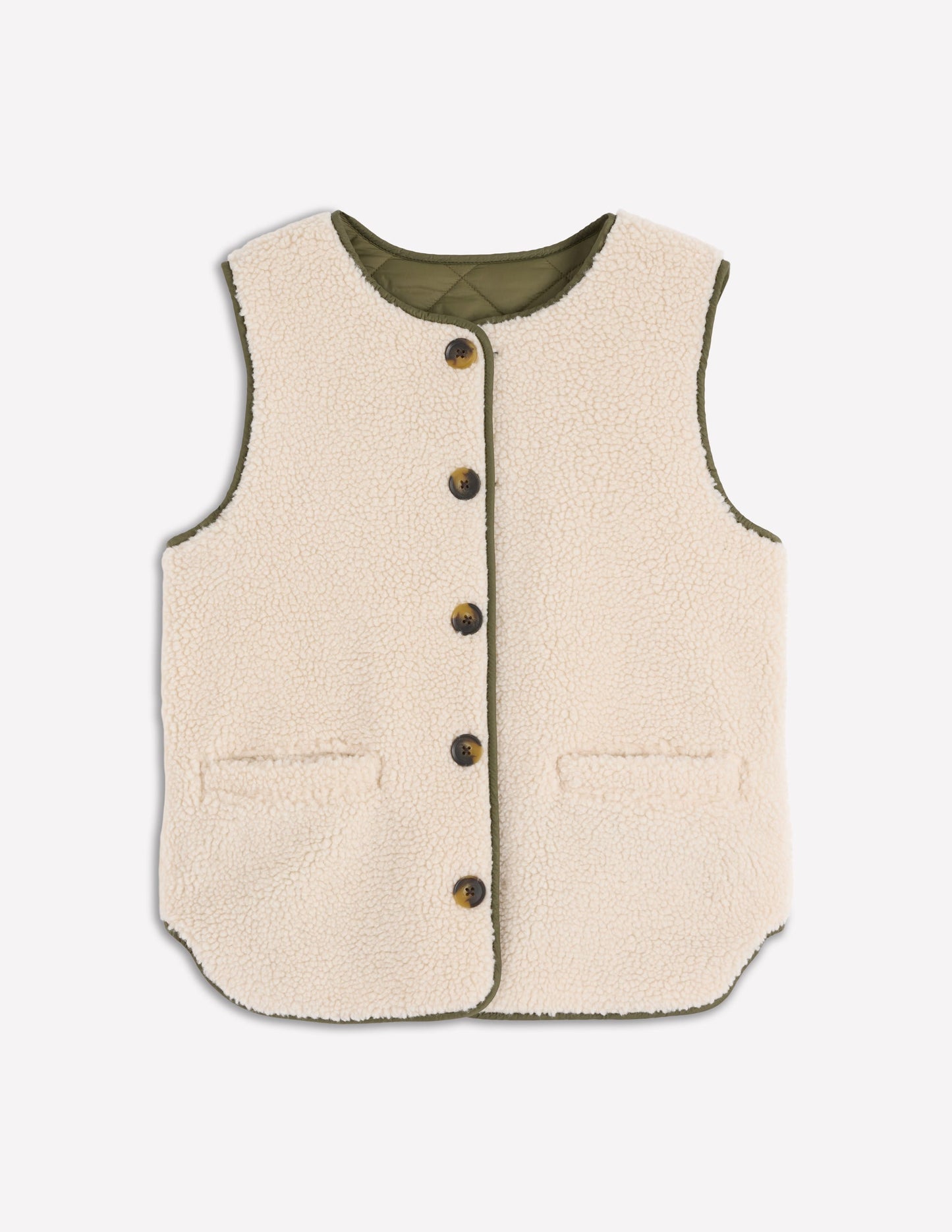 Clerkenwell Reversible Gilet-Woodland Green, Natural Borg