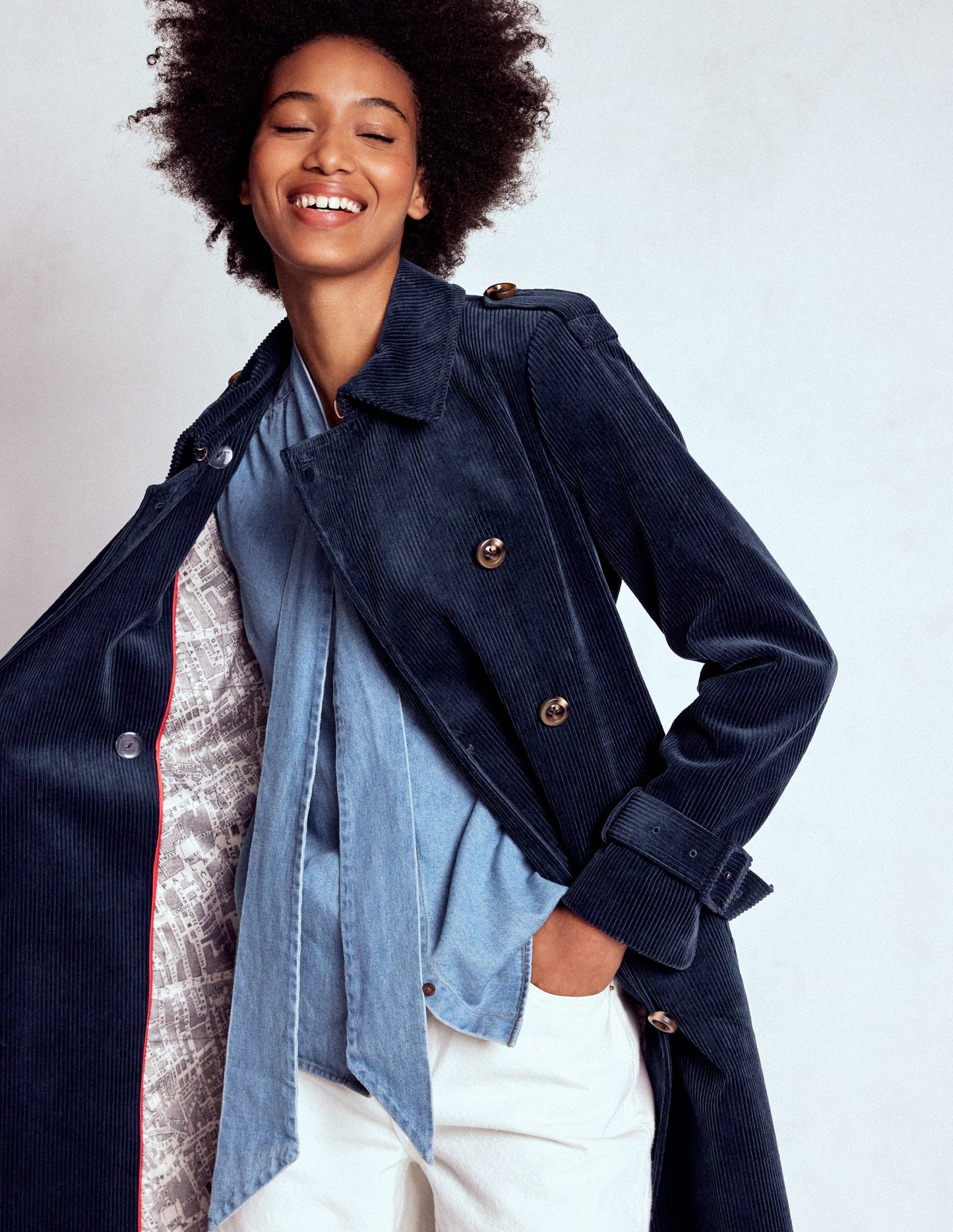 Cheltenham Cord Trench Coat-Navy