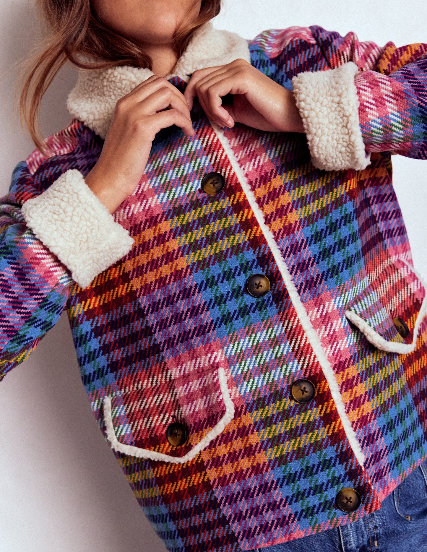 Stirling Check Coat-Rainbow Blanket Multigingham