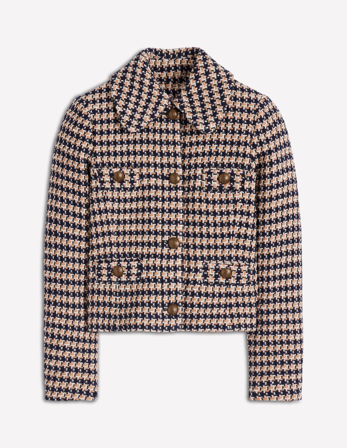 Button Up textured Jacket-CAMEL AND PINK TEXTURE