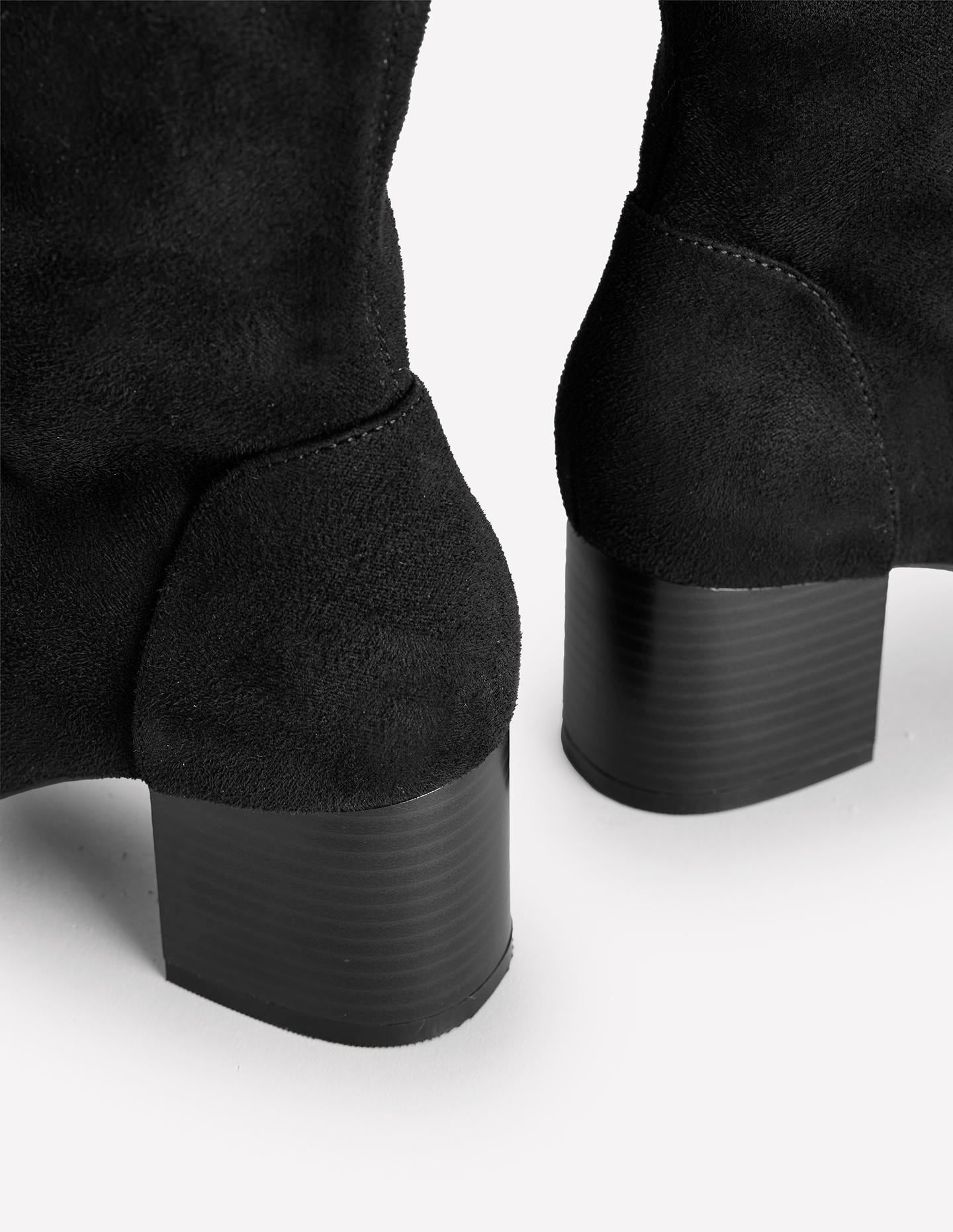 Stretch Knee Heel Boots-Black