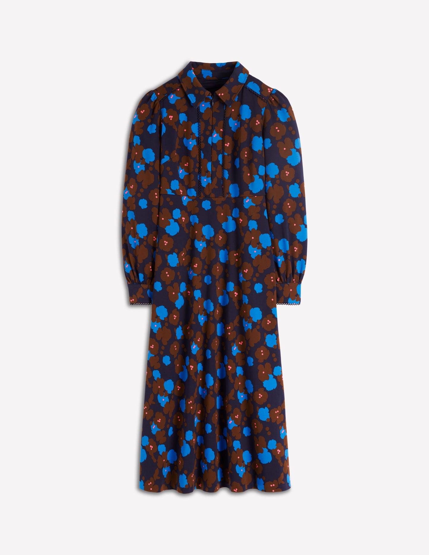 Pip Zip-Up Ponte Midi Dress-French Navy, Garden Blossom