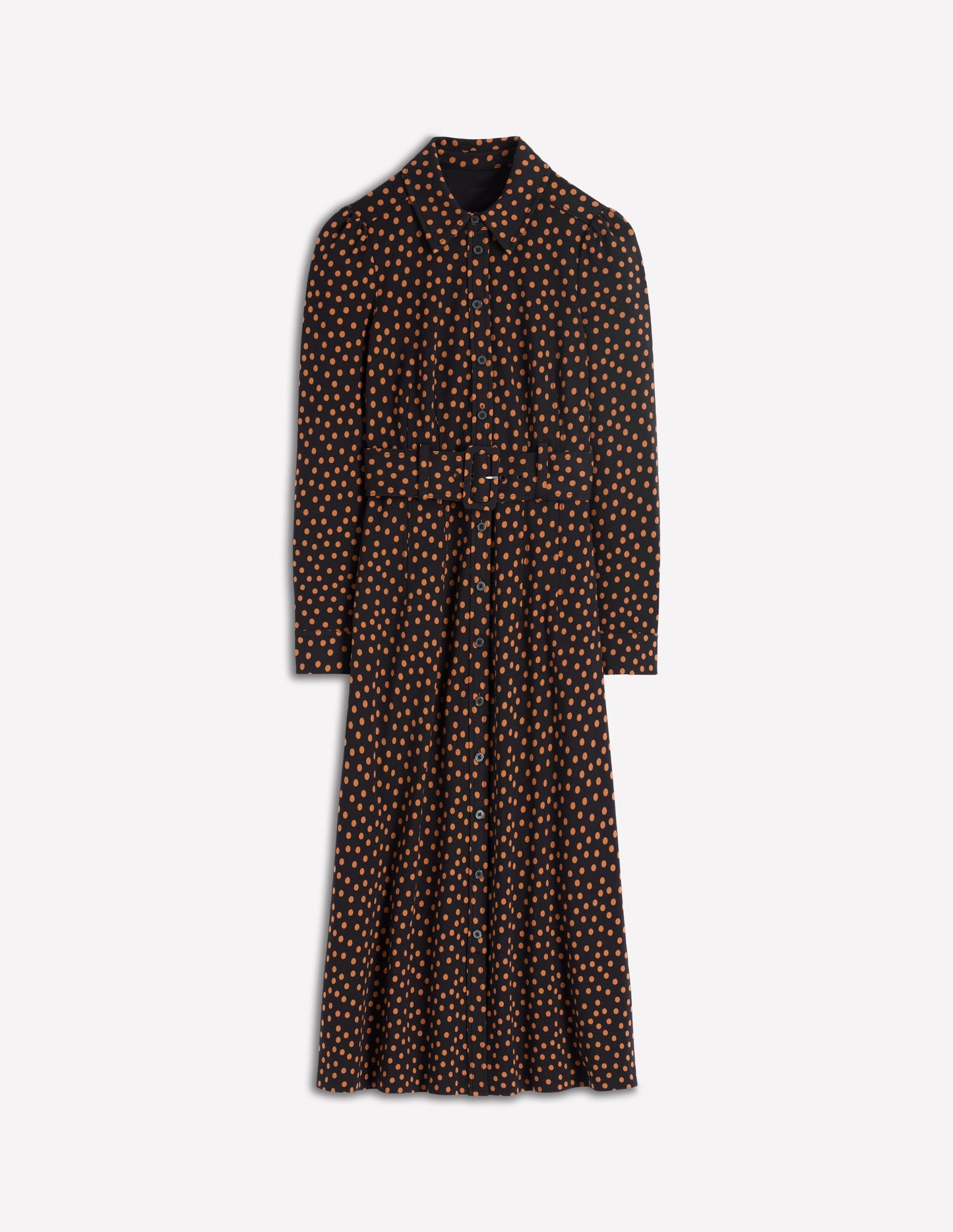 Anita Long Sleeve Shirt Dress-Black, Painted Dot