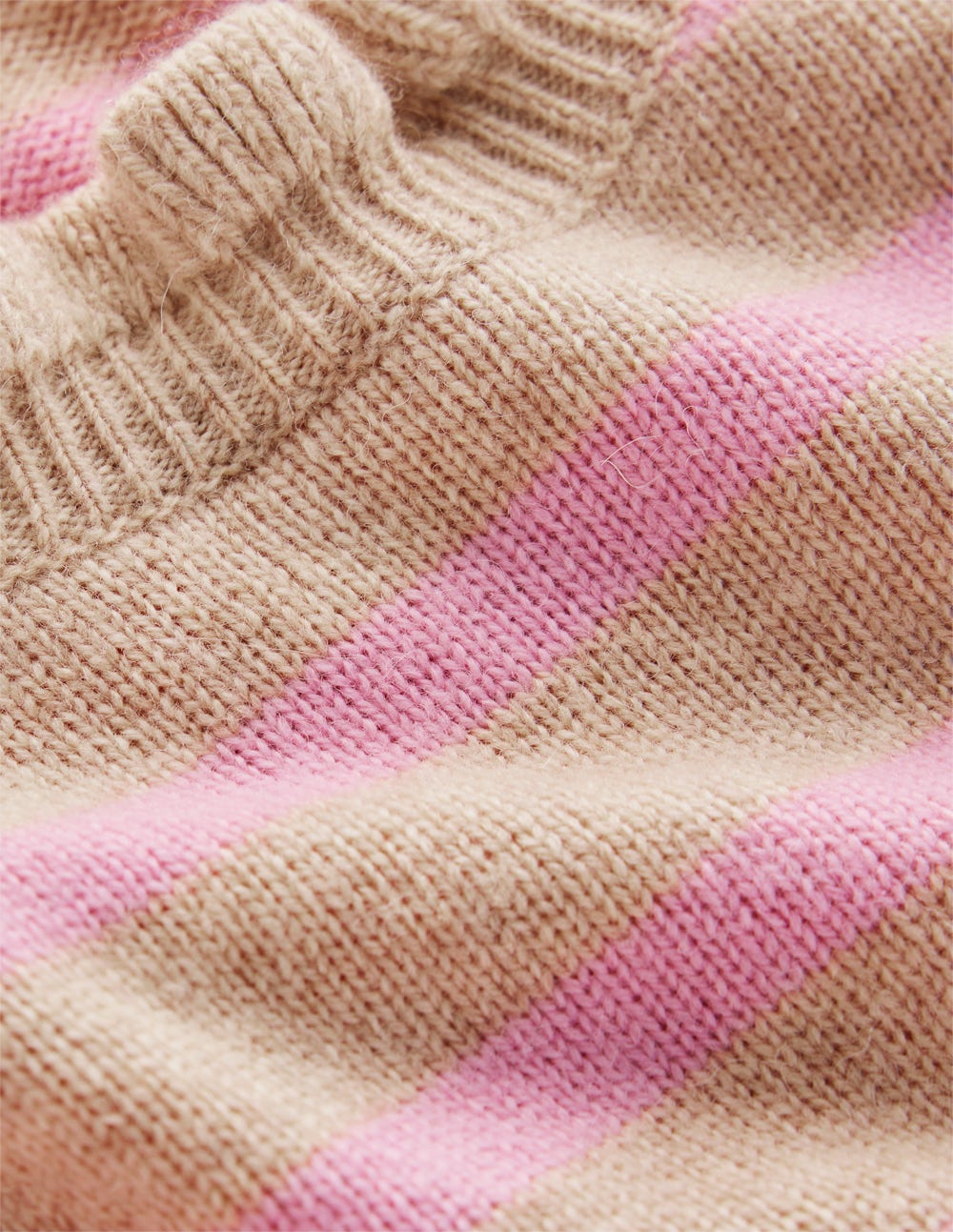 Fae Fair Isle Frilled Jumper-Camel, Pink Stripe