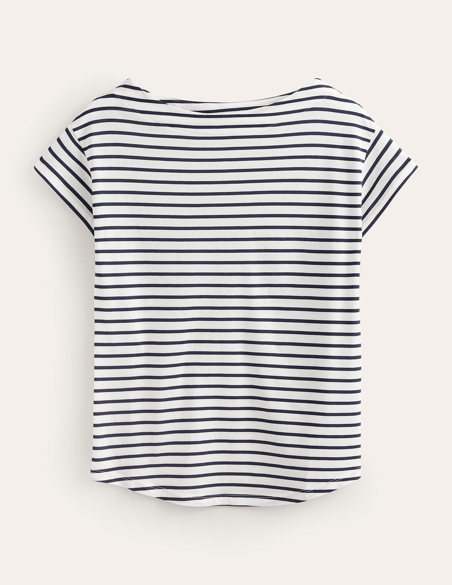 Supersoft Boat Neck T-Shirt-Ivory, Navy Stripe