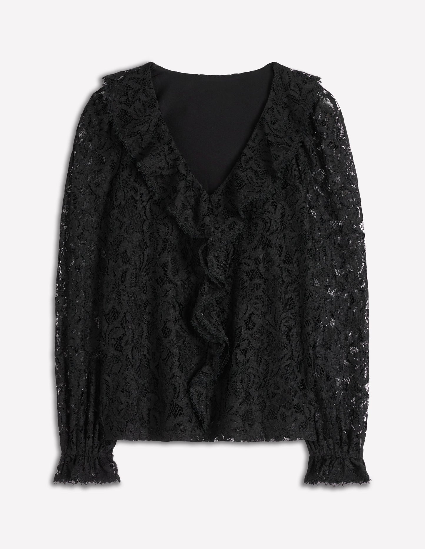Ruffle Detail Lace Blouse-Black