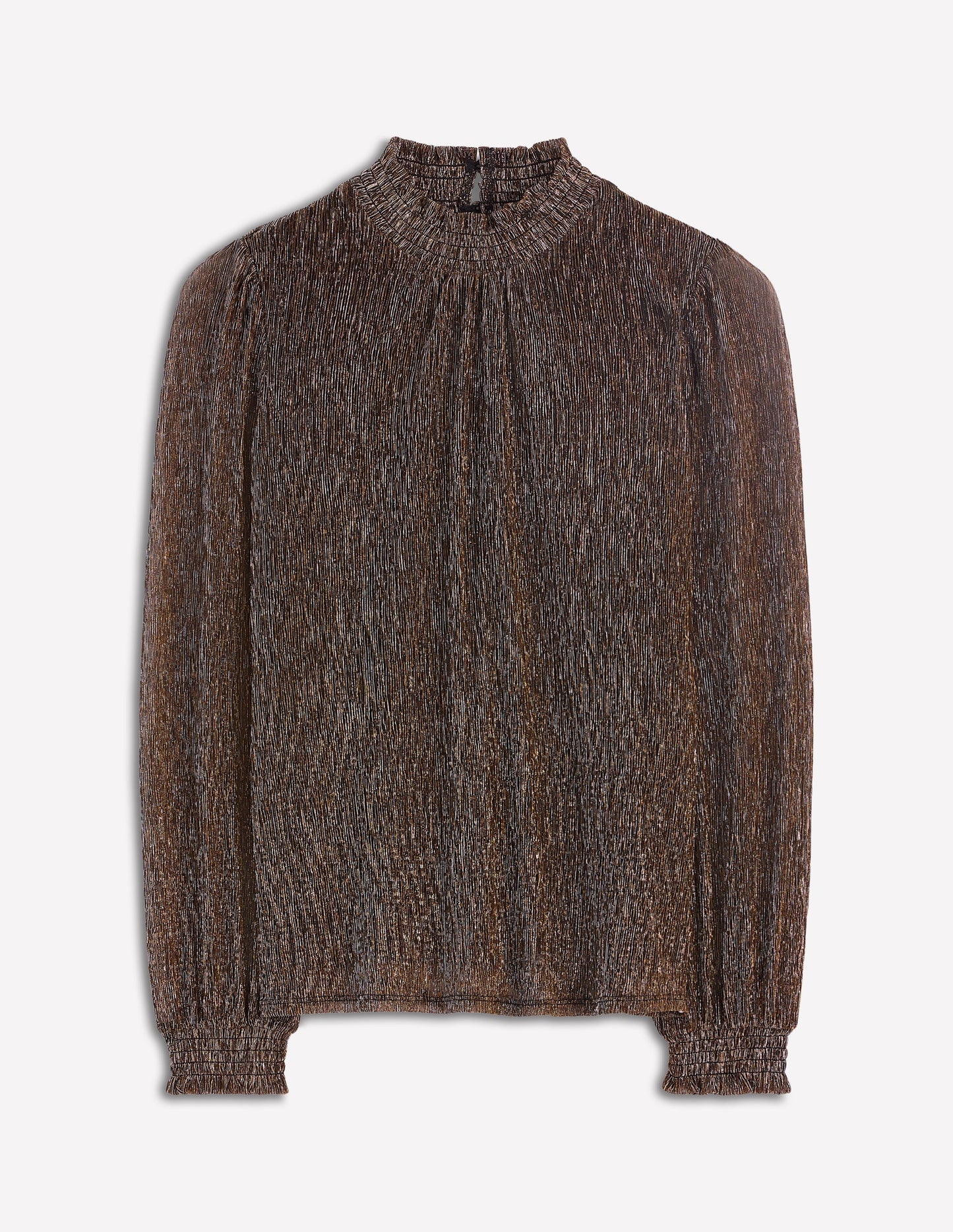 Smocked Neck Metallic Top-Metallic