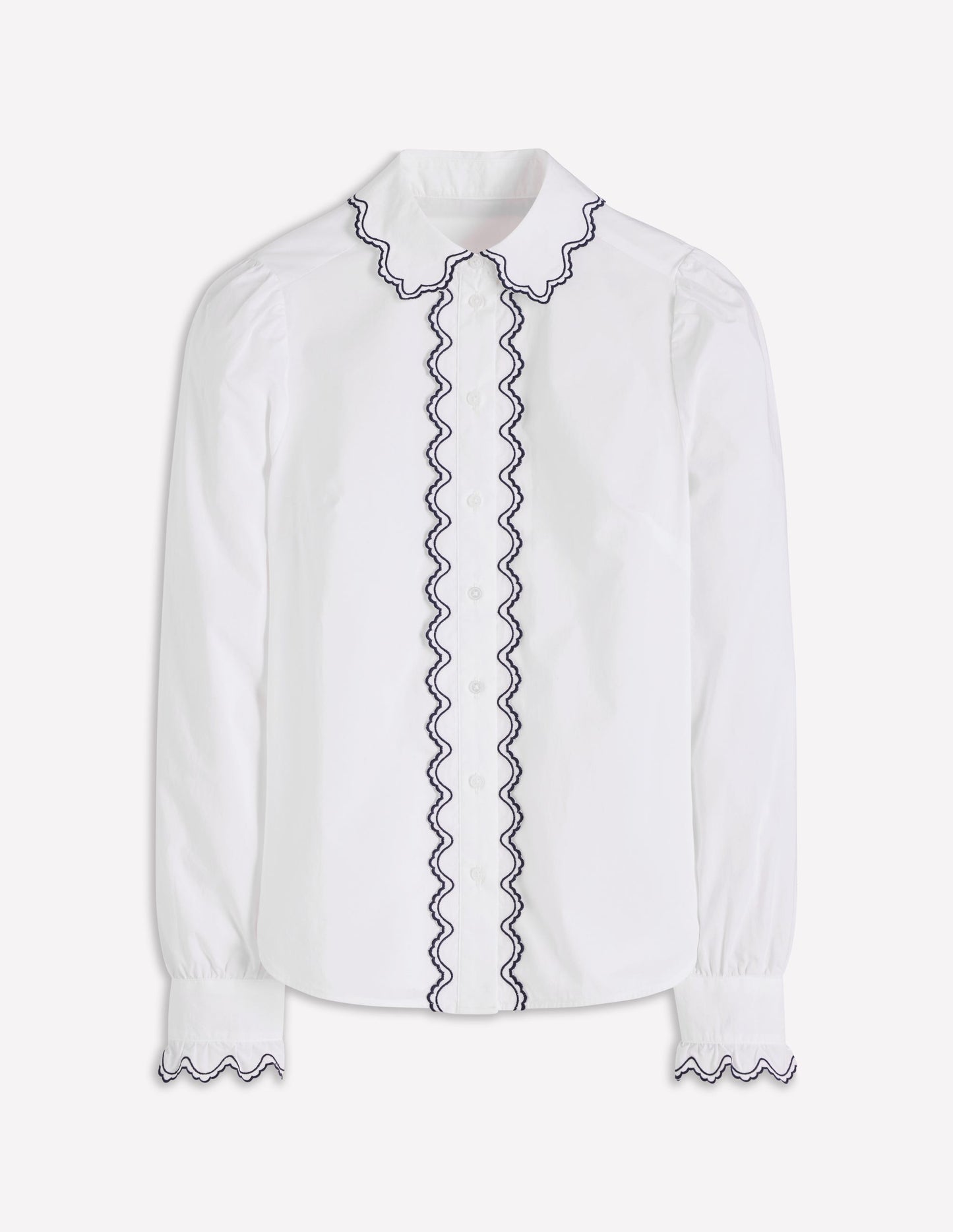 Embroidered Cotton Shirt-White, Navy Embroidery