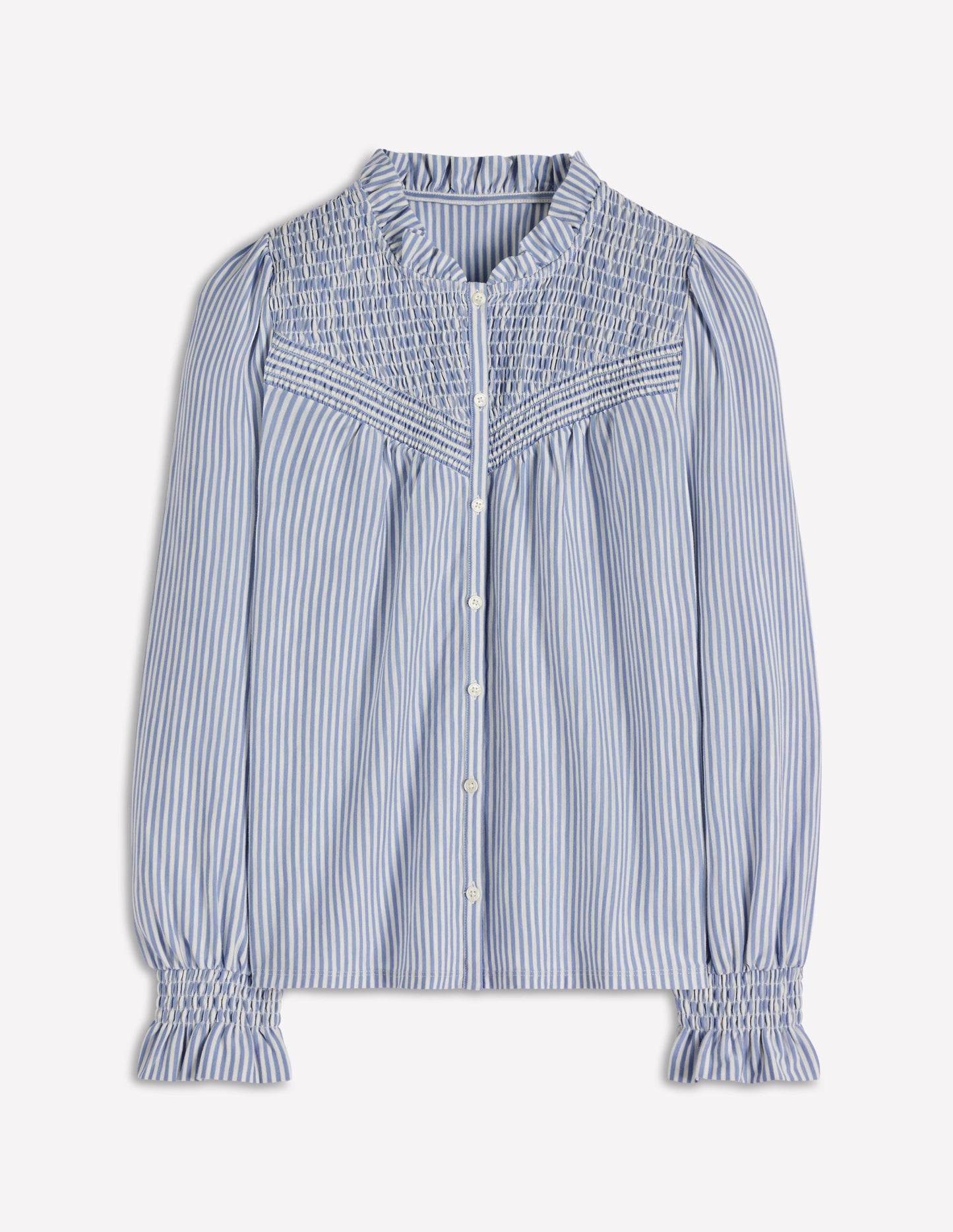 Smocked Yoke Jersey Shirt-Forever Blue and Ivory Stripe