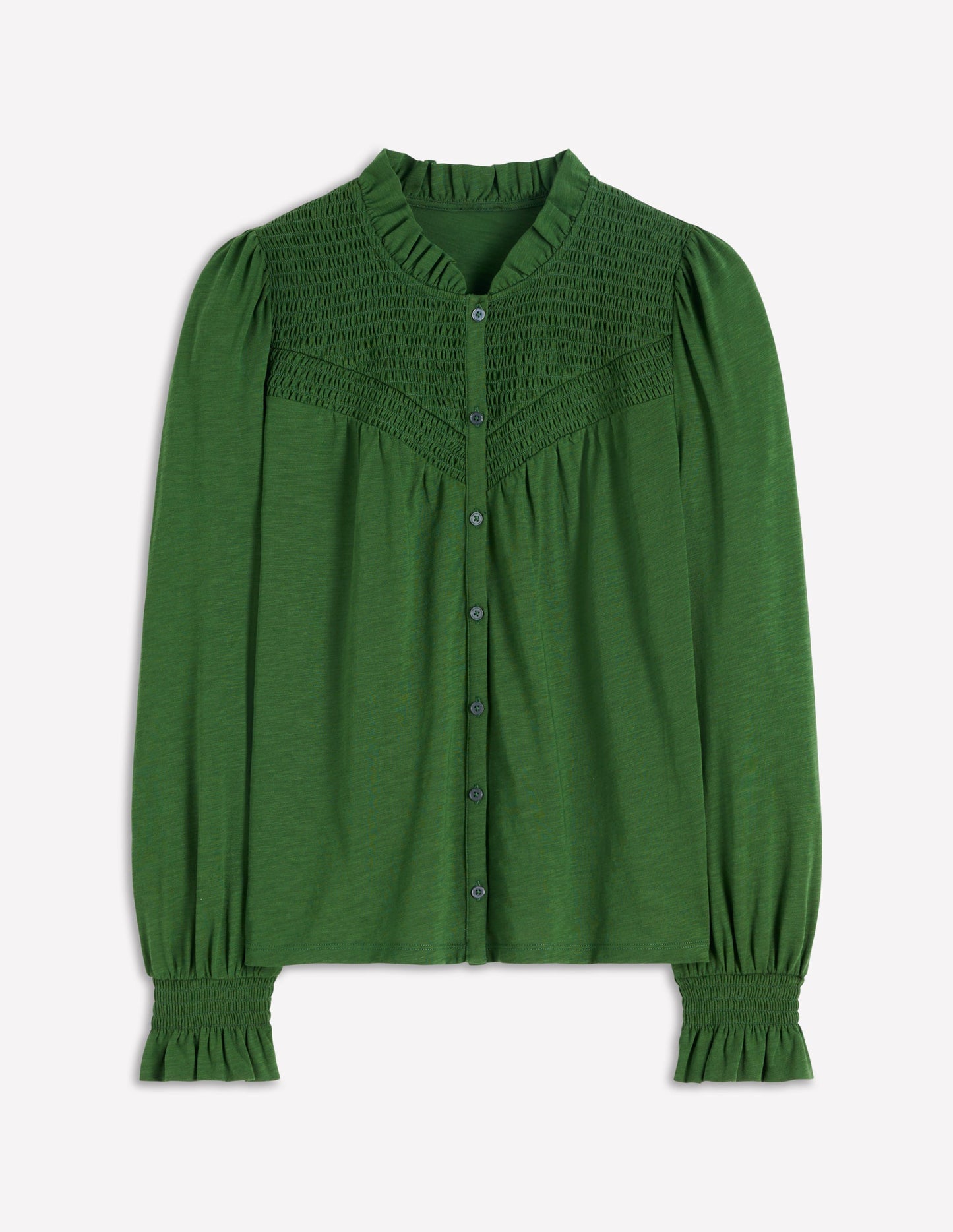 Smocked Yoke Jersey Shirt-Woodland Green