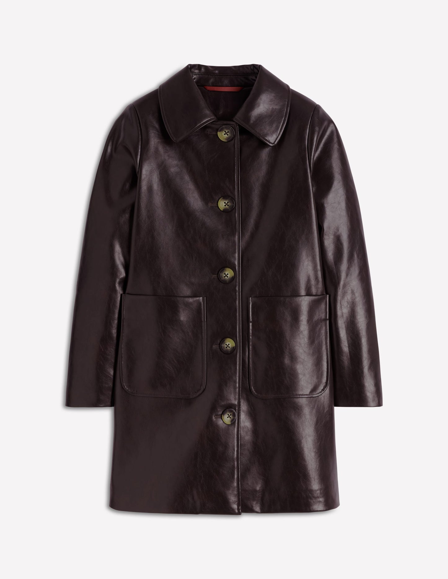 Carlisle Faux Leather Coat-Dark Cherry