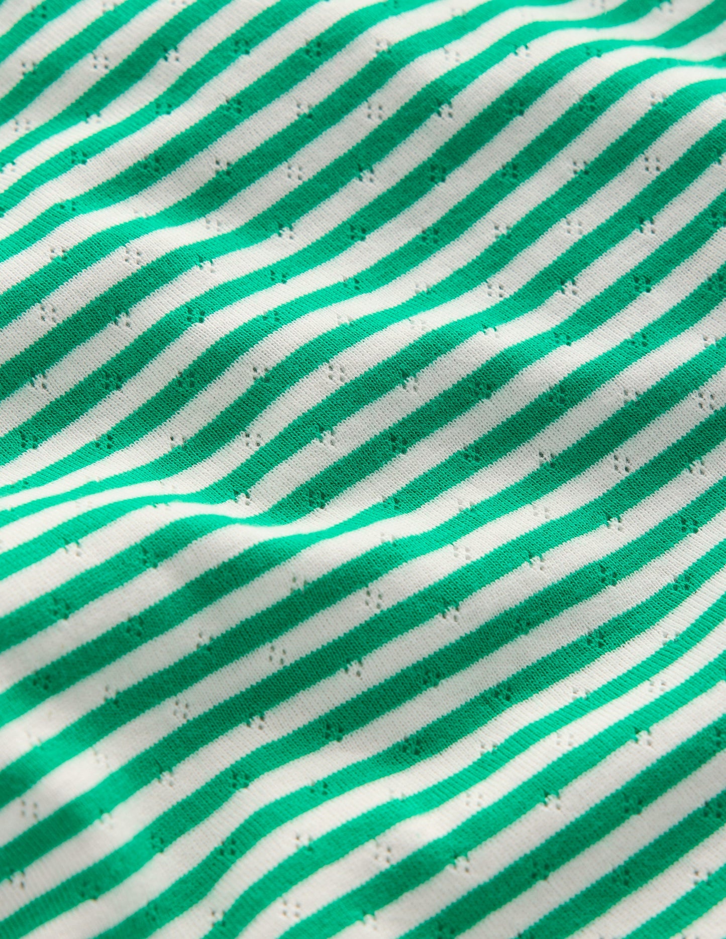 Short Sleeve Pointelle Top-Green/Ivory Stripe