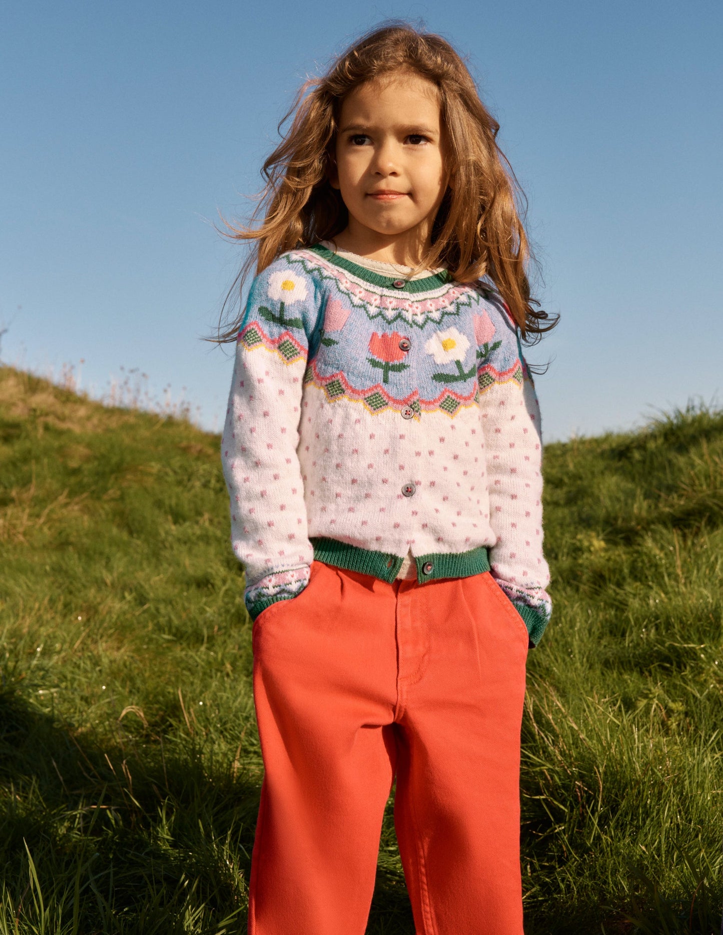 Edie Fair Isle Cardigan-Ecru Marl Spot FLowers