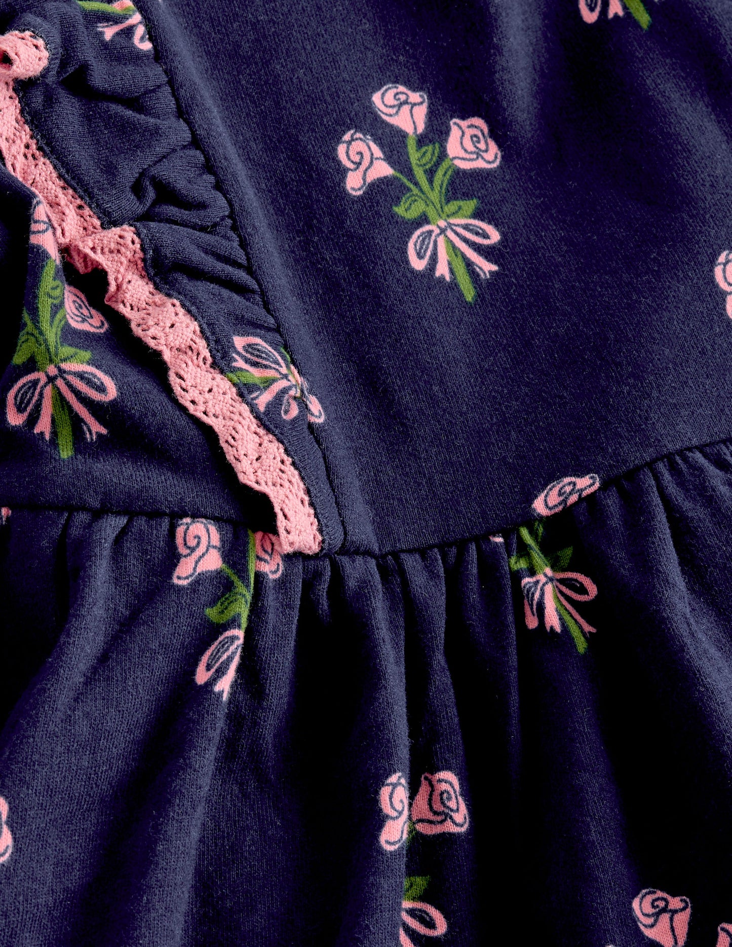 Long Sleeve Ruffle Dress-College Navy Posy