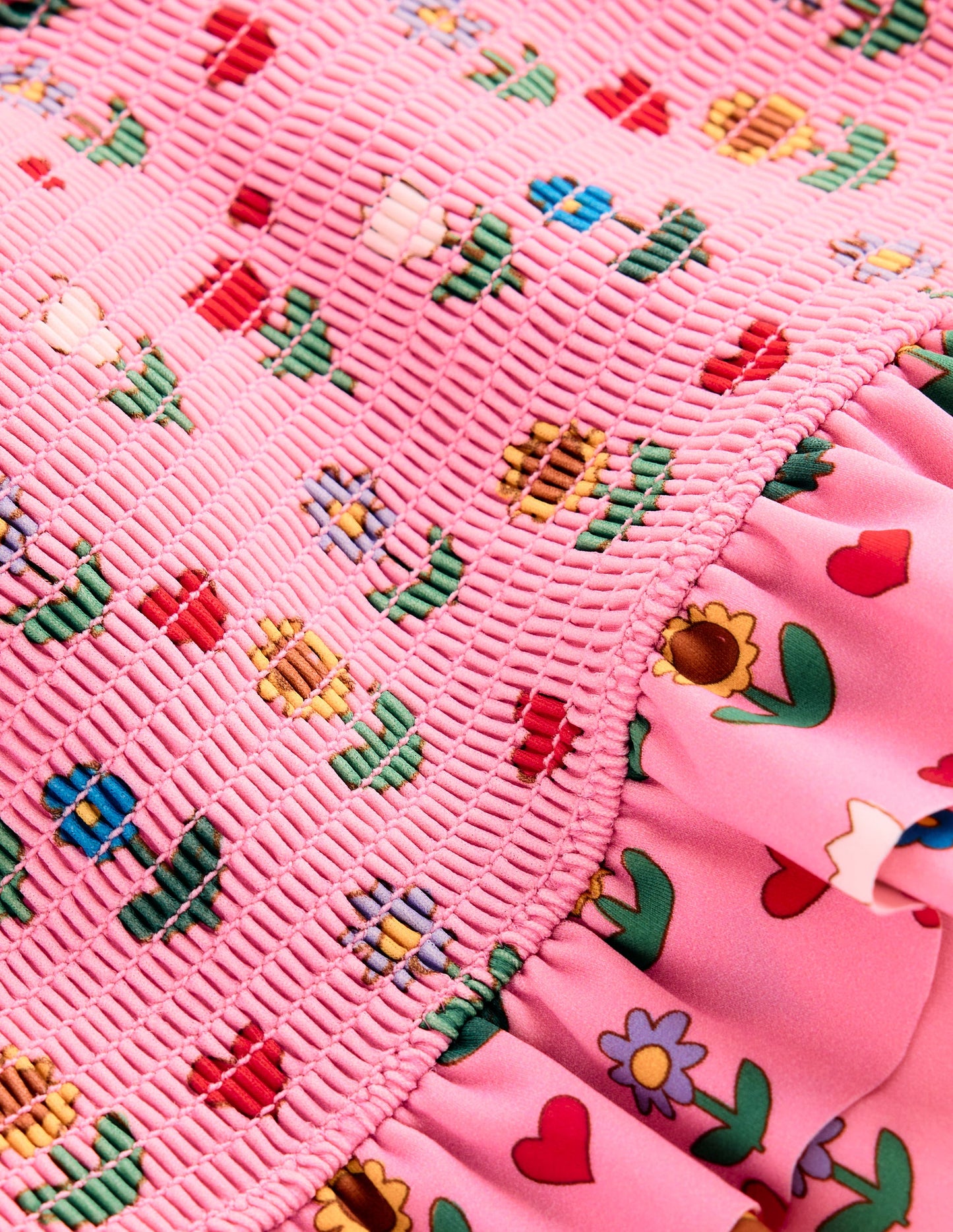 Peplum Smocked Bikini-Almond Pink Sunflower Garden