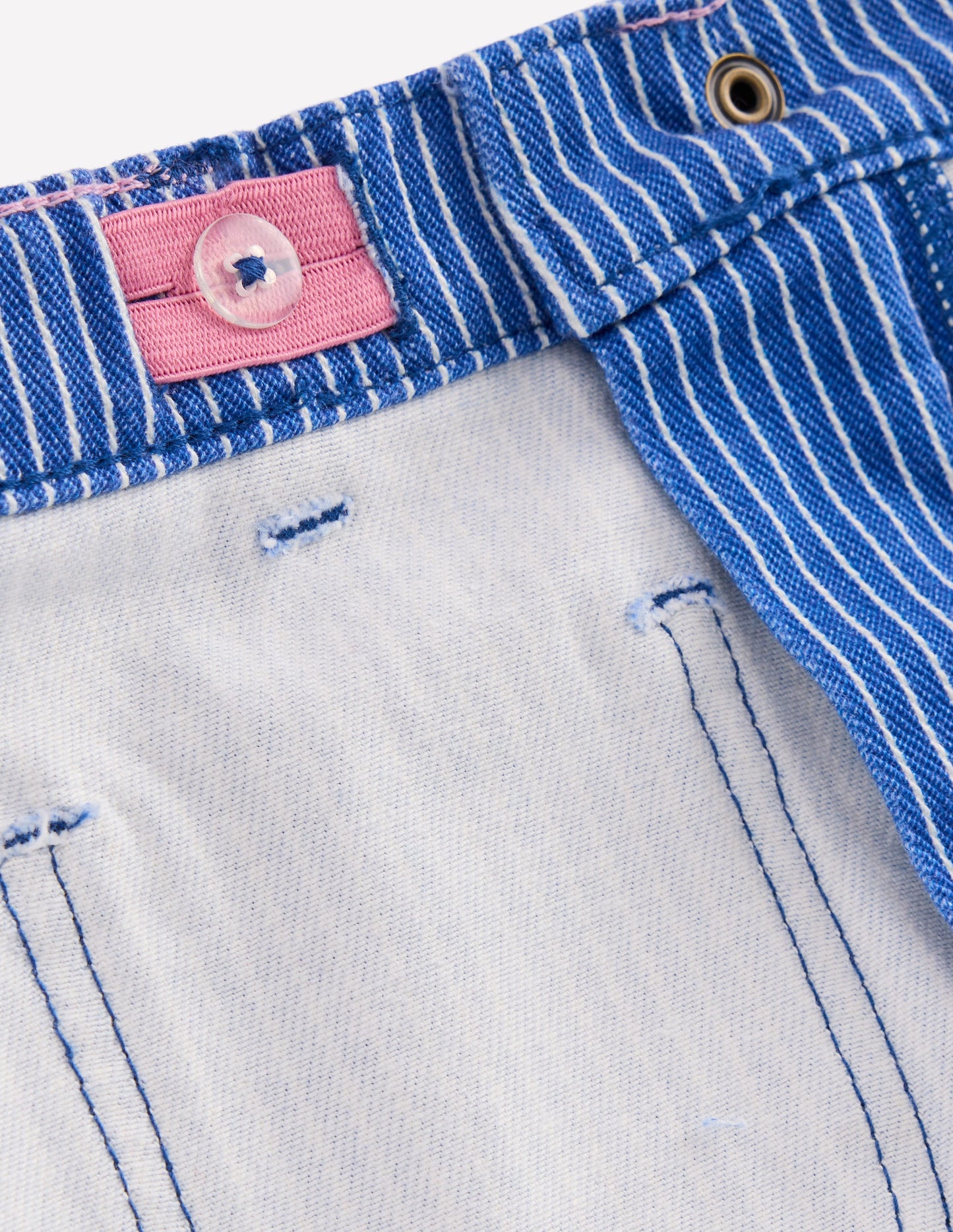 Patch Pocket Straight Jeans-Blue and Ivory Ticking Stripe