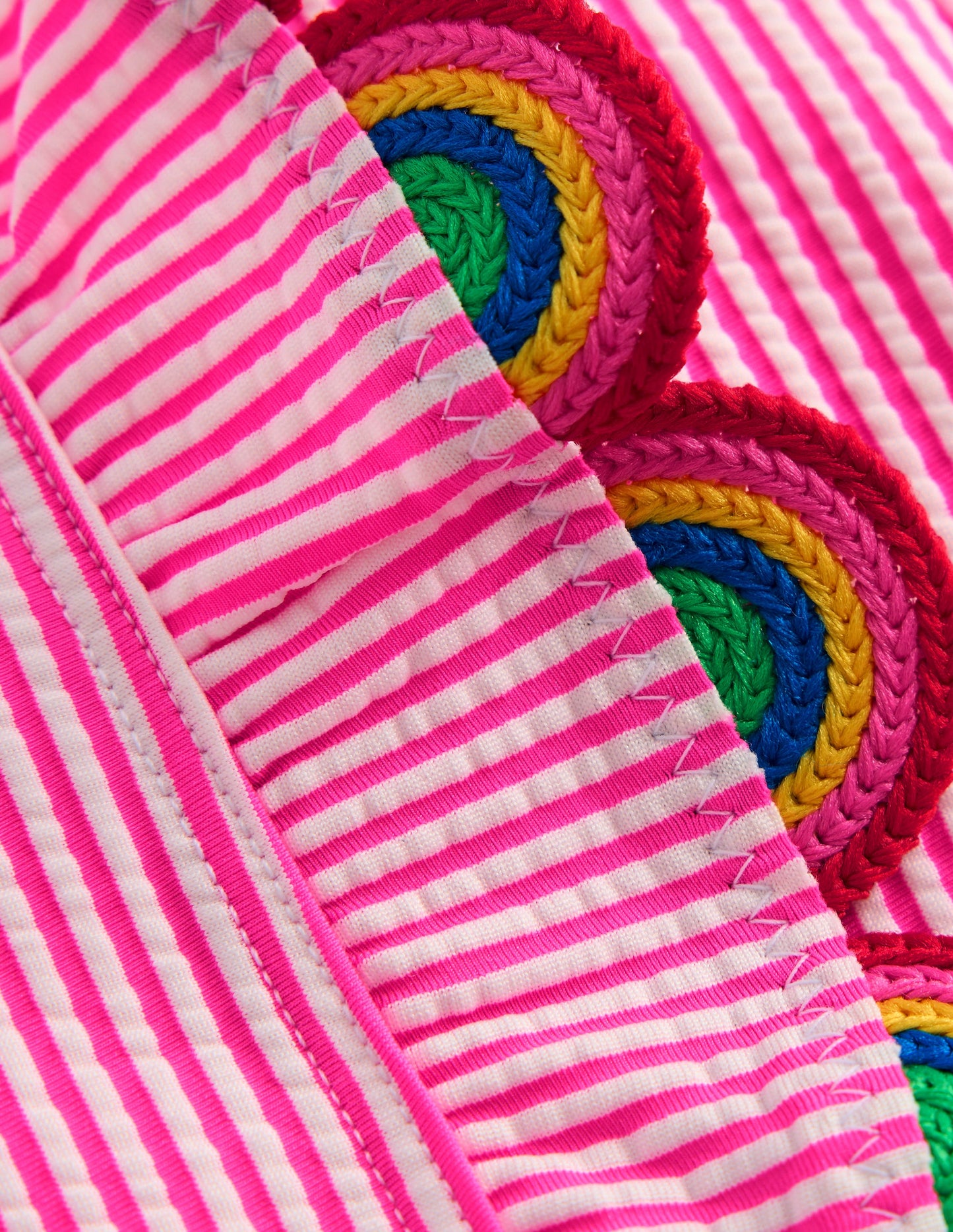 Flutter Trim Swimsuit-Ticking Stripe Rainbow