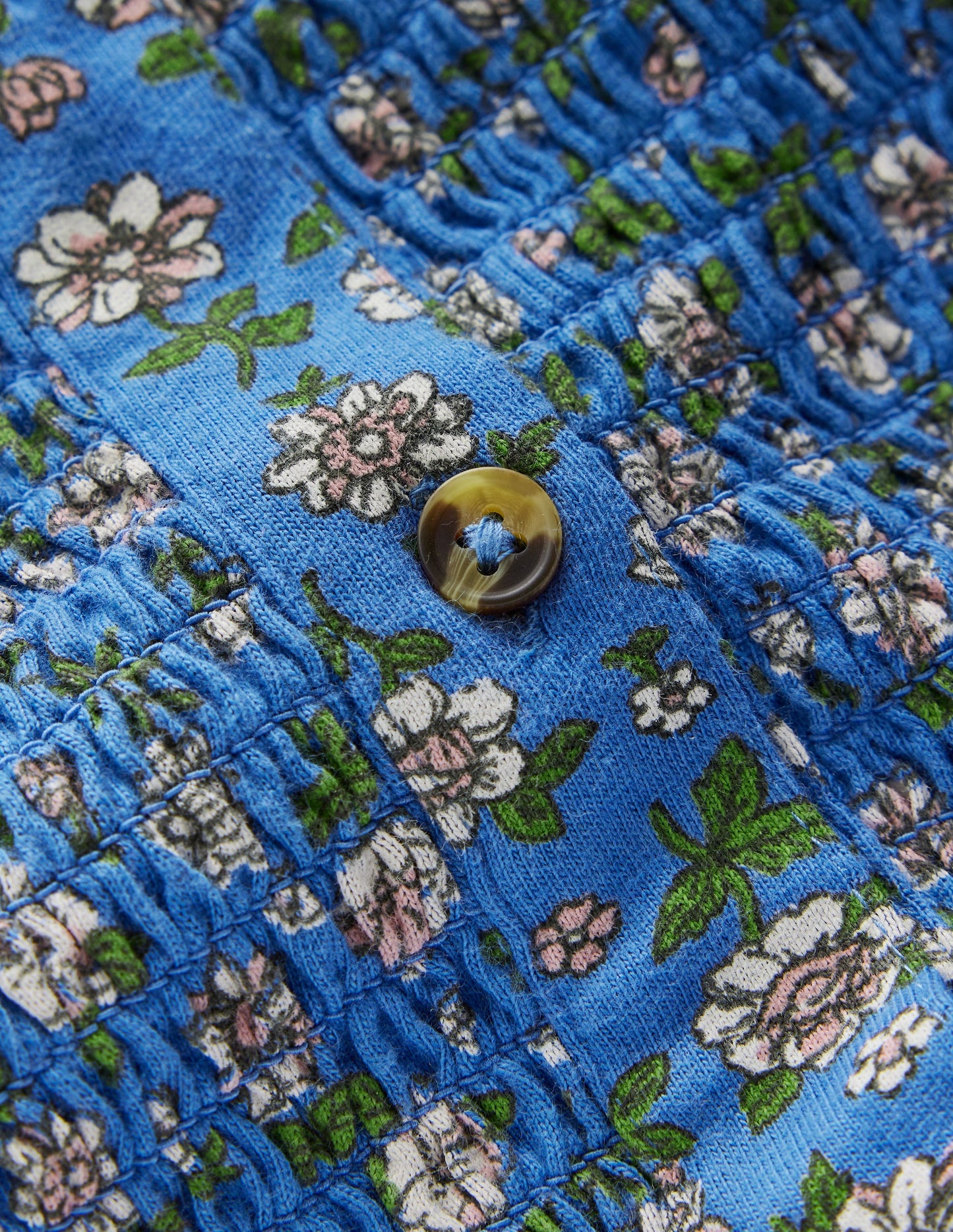 Smocked Jersey Blouse-Delft Garden Flower