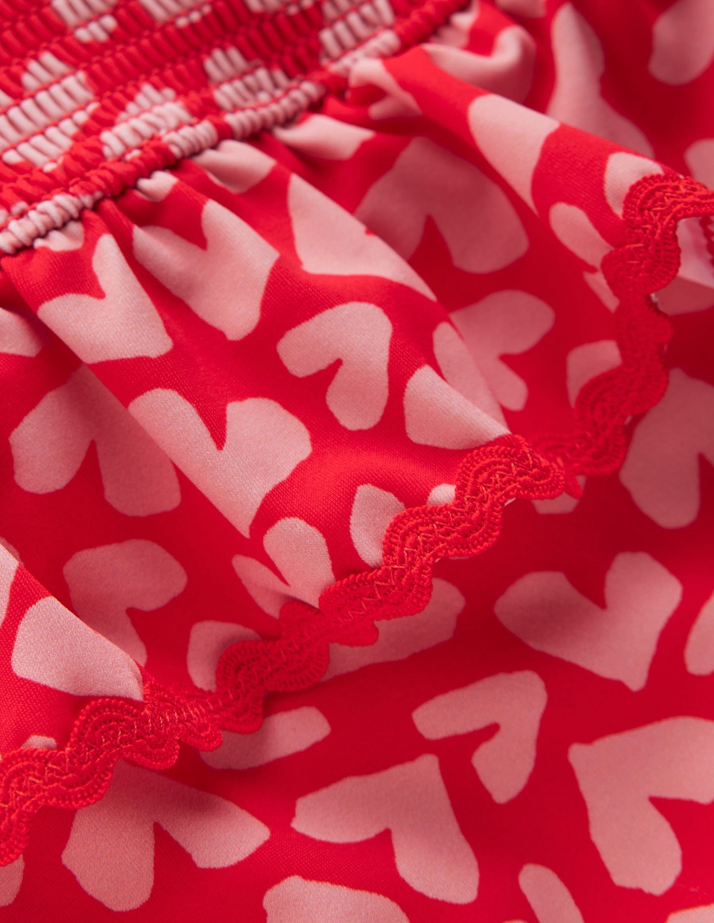 Peplum Smocked Swimsuit-Rockabilly Red Collage Hearts