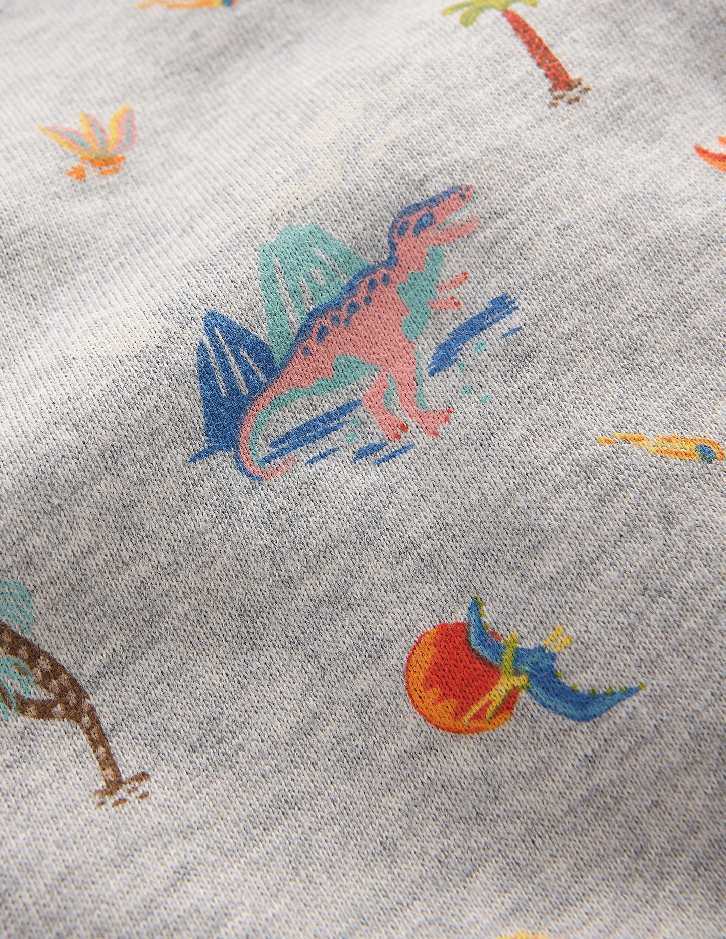 Printed Sweatshirt-Grey Marl Dinos
