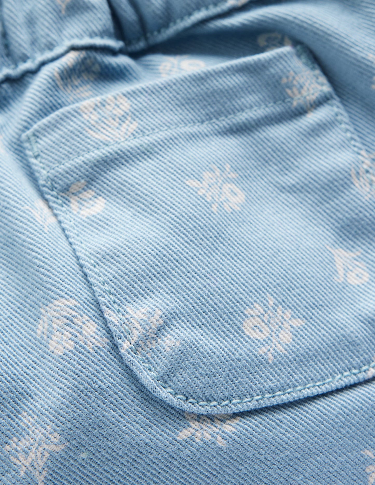 Cotton Pull-on Trousers-Blue Floral Print