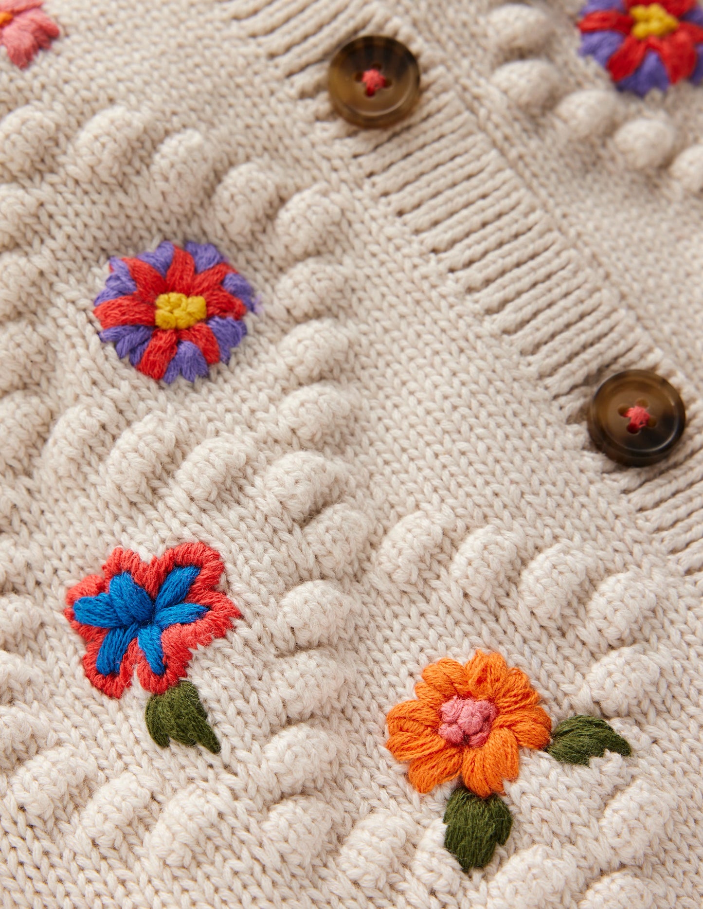 Cotton Embroidered Cardigan-Ecru Flowers