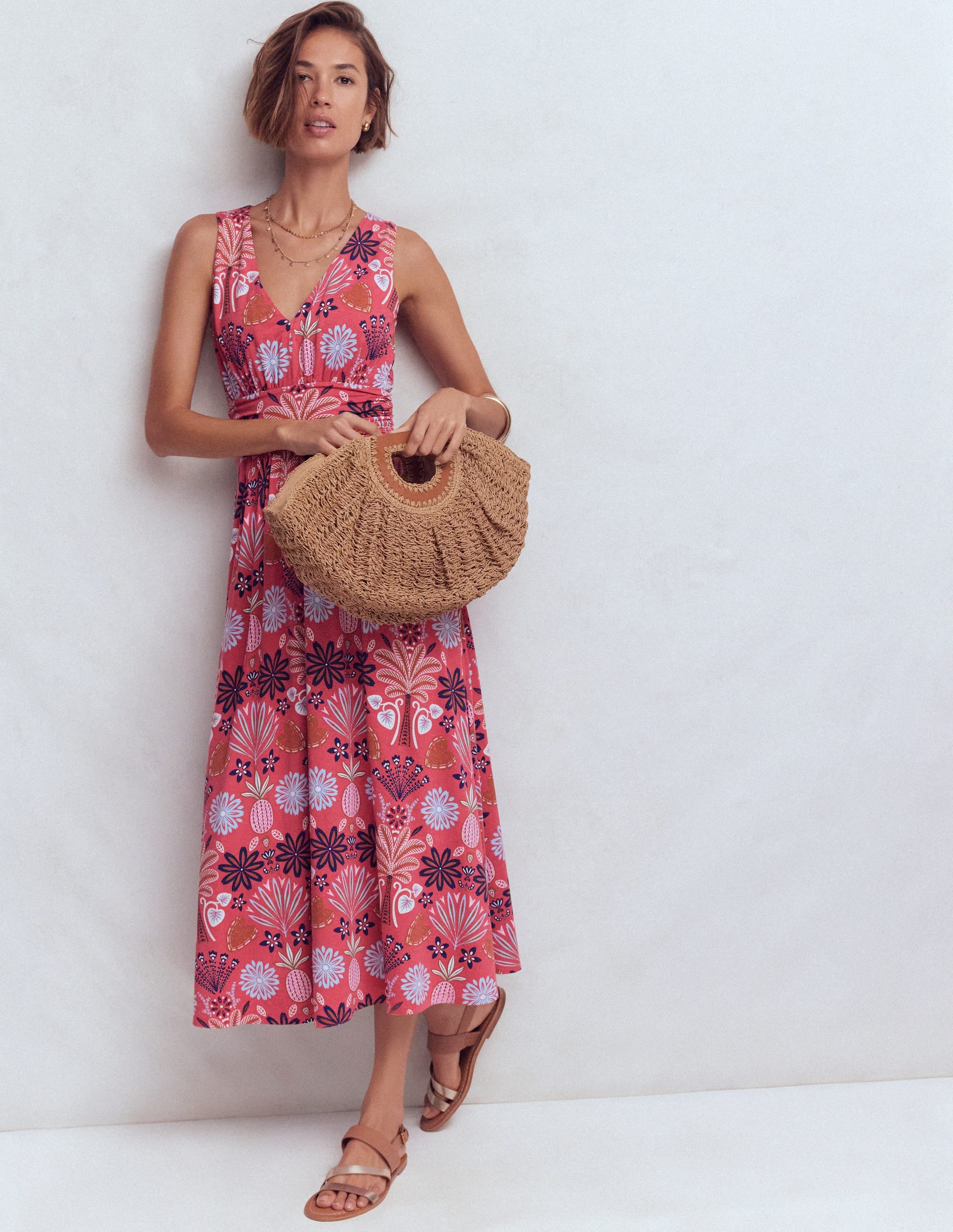 Elodie Jersey Maxi Dress - Cherry Blush, Tropical Forest