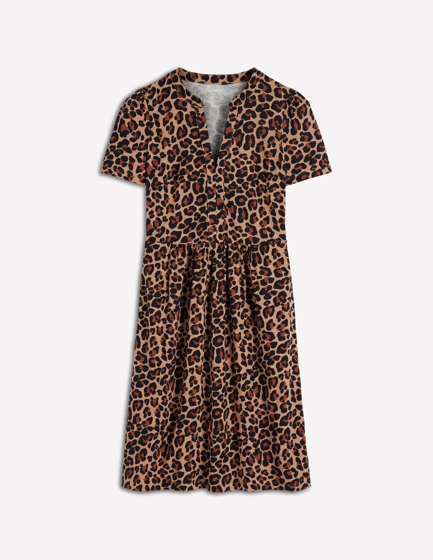 Naomi Short Jersey Dress-Camel, Cheetah Pop