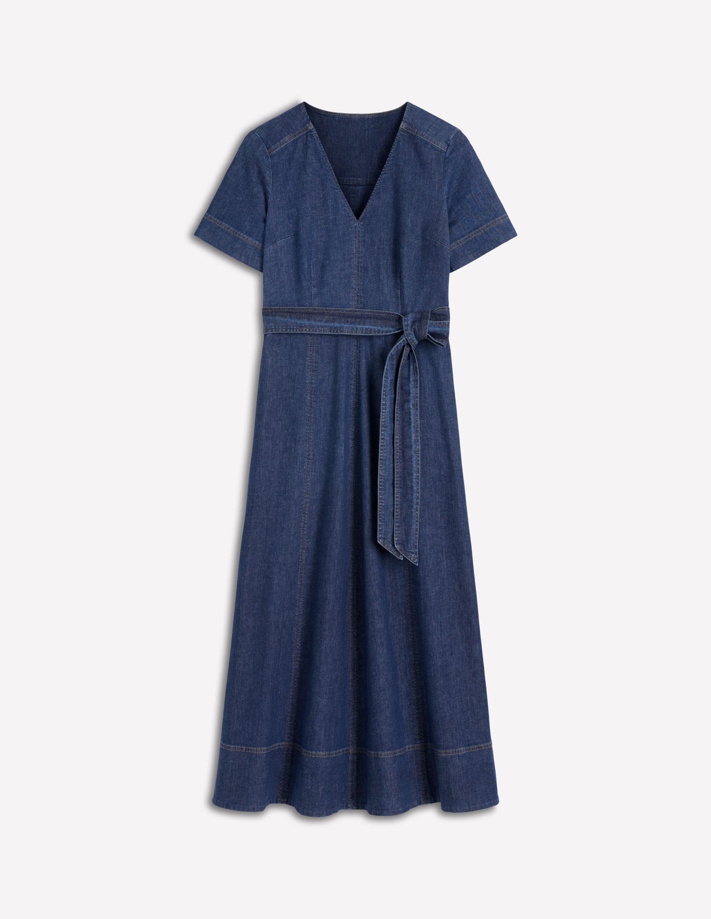 V-Neck Denim Dress-Mid Vintage