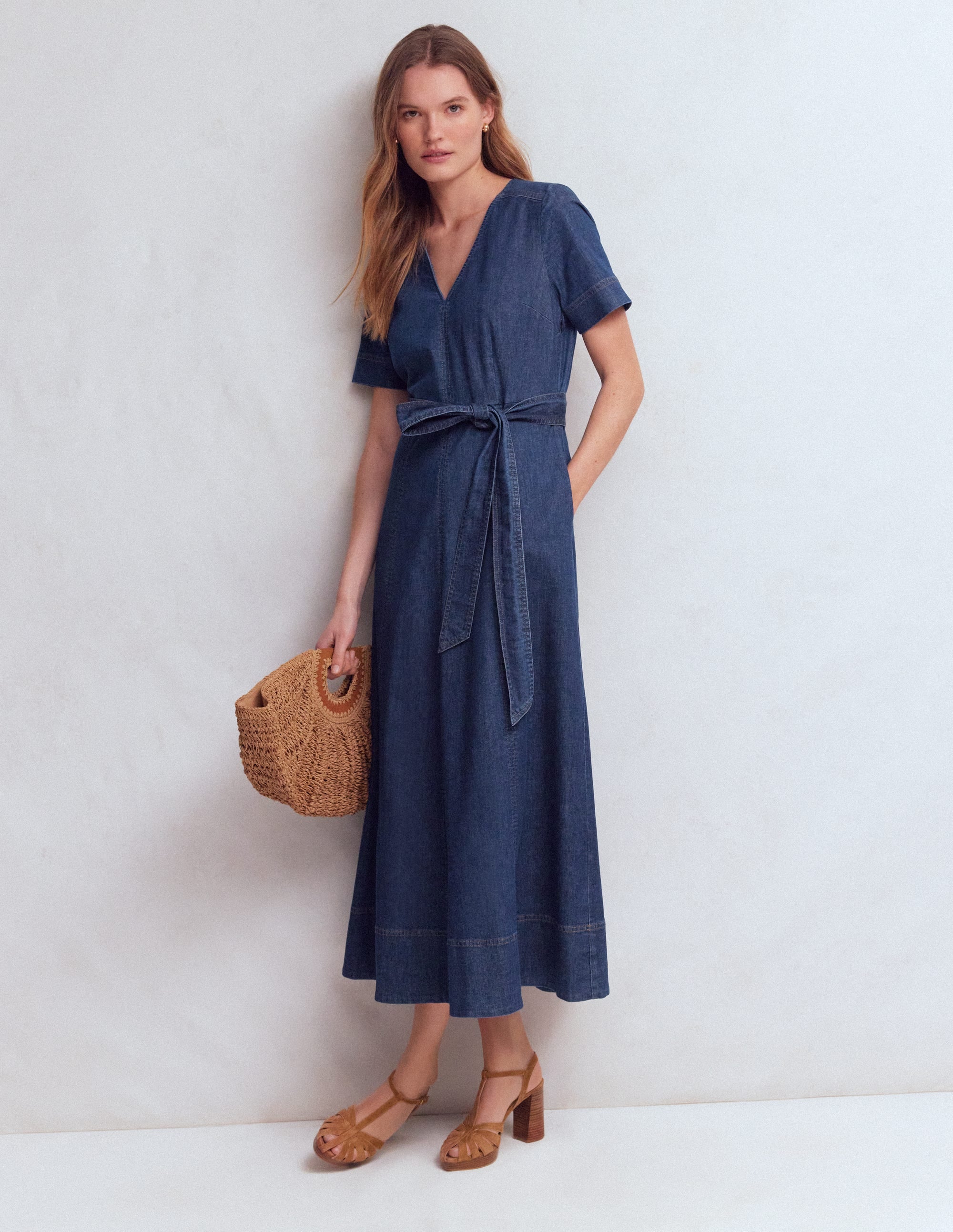 V - Neck Denim Dress