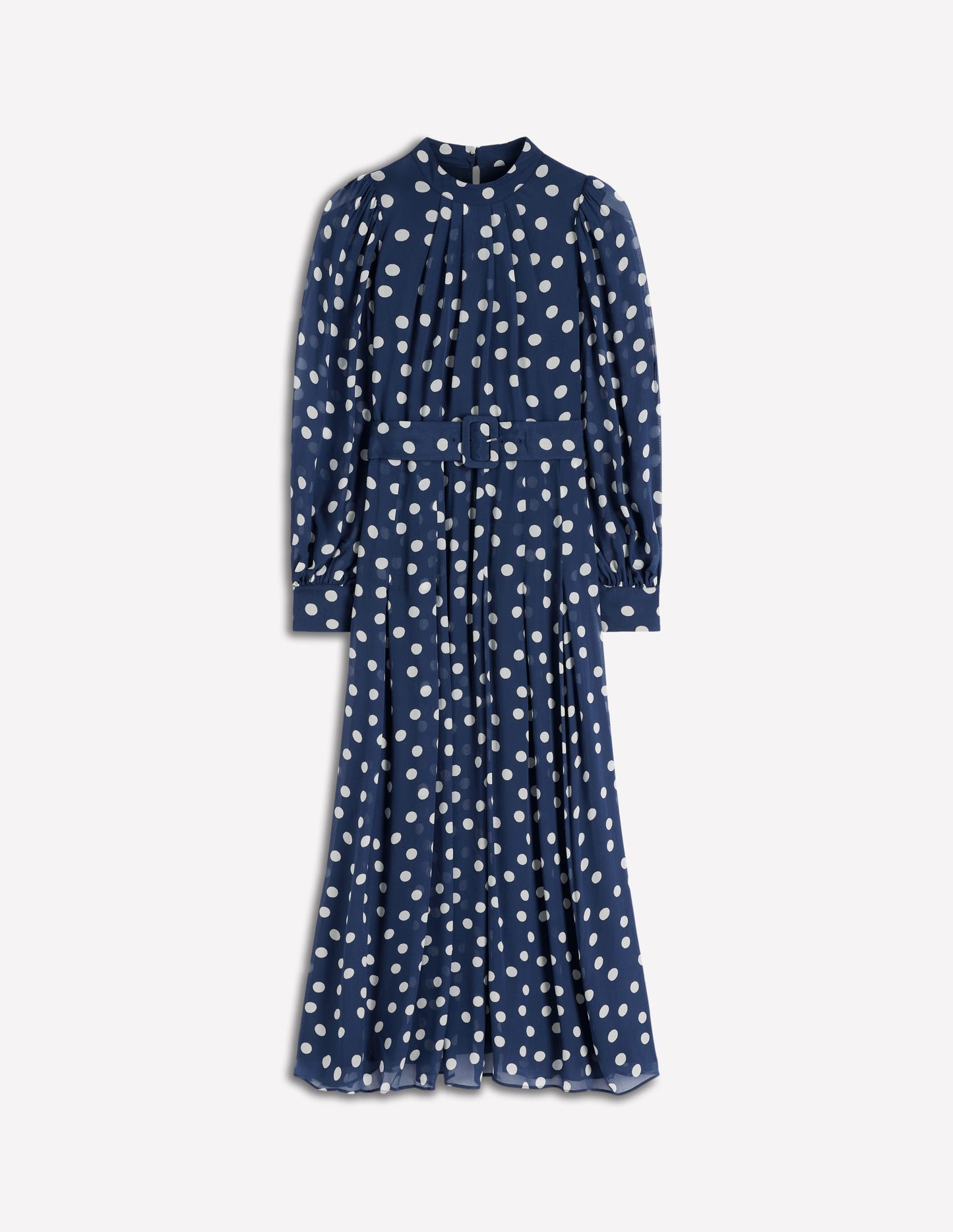 High Neck Occasion Dress-French Navy, Painted Dot