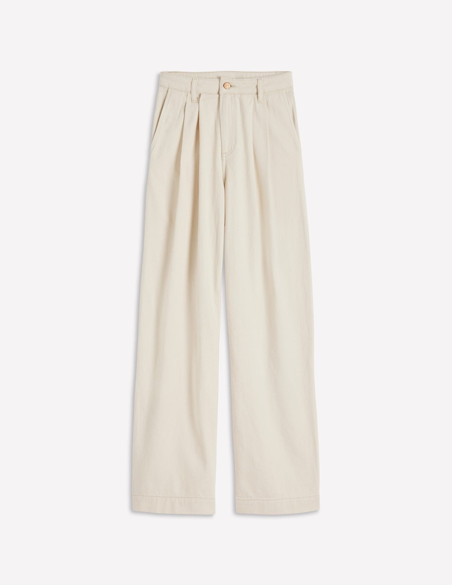 Pleated Wide Leg Jeans-Ecru