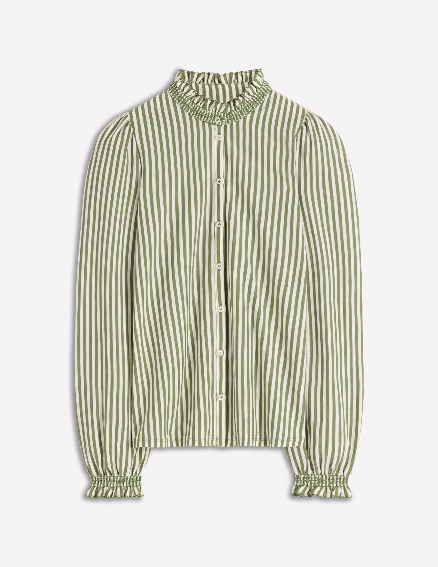 Effie Smocked Detail Shirt-Dill Stripe