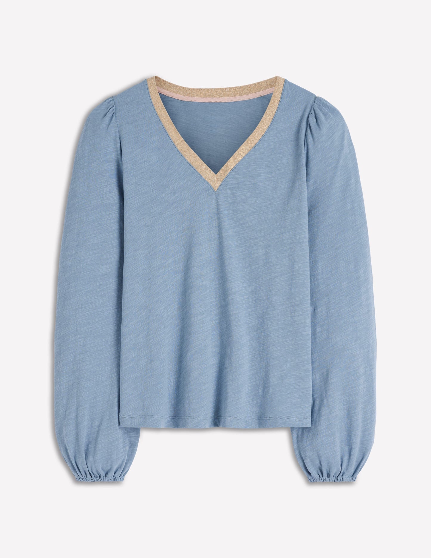 Metallic Trim V-neck Top-French Blue