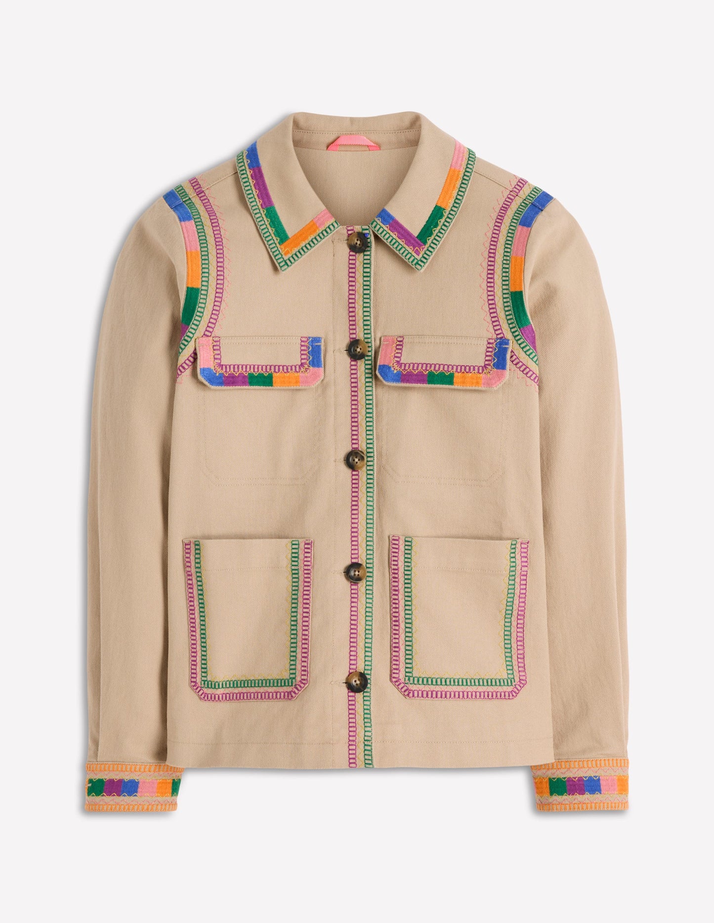 Embroidered Utility Jacket-Camel