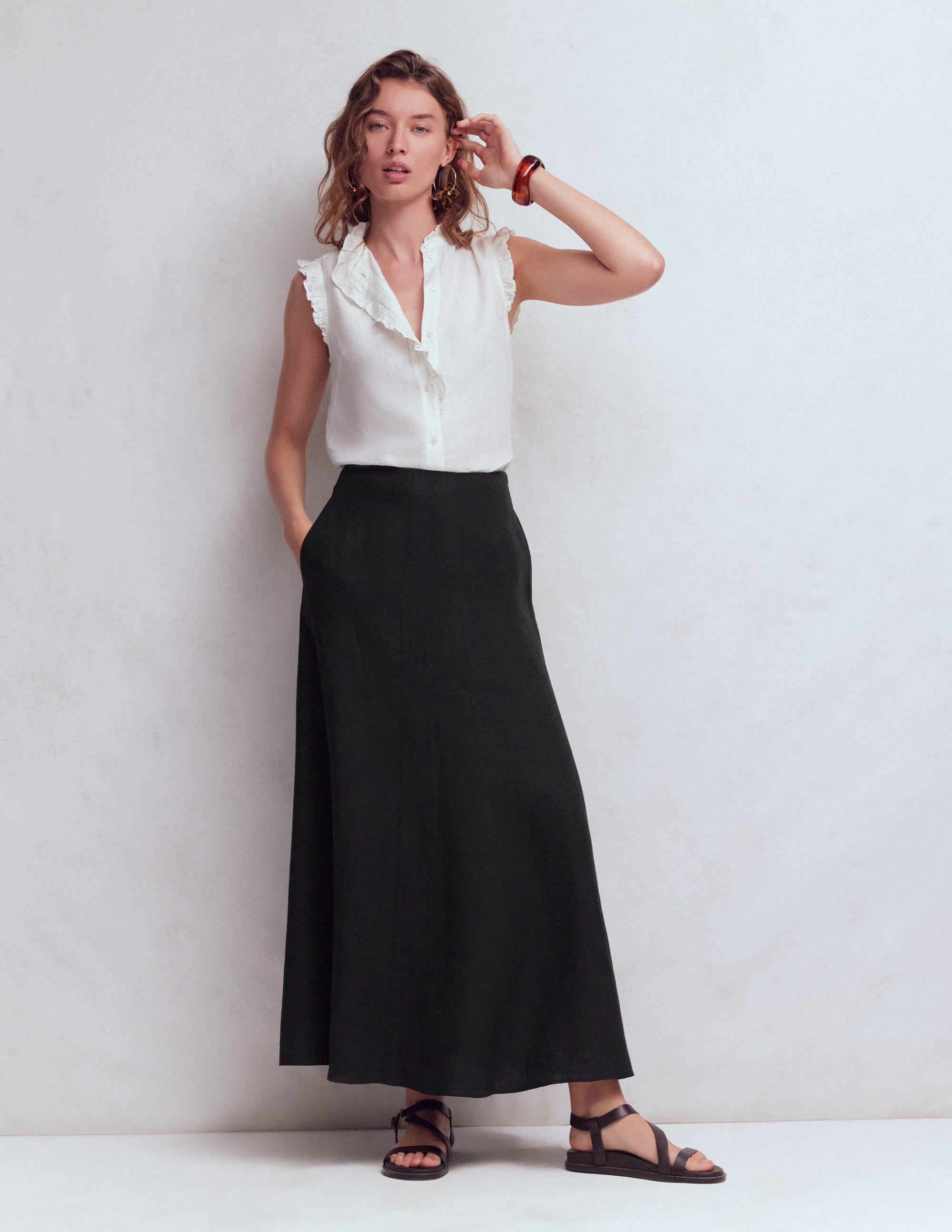 Miriam Linen Maxi Skirt - Black | Boden Global