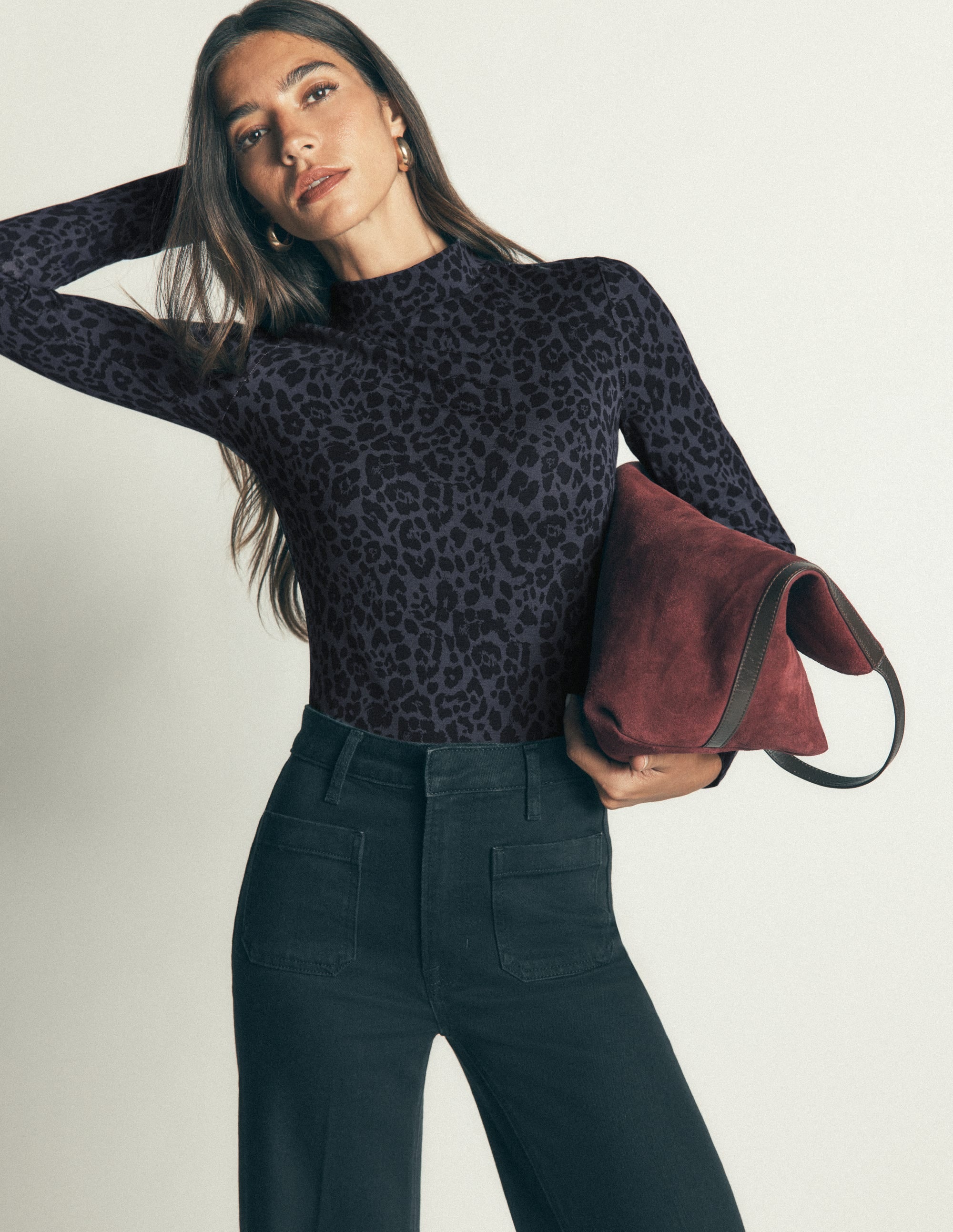 High Neck Jersey Top - Grey, Leopard Smudge | Boden Global