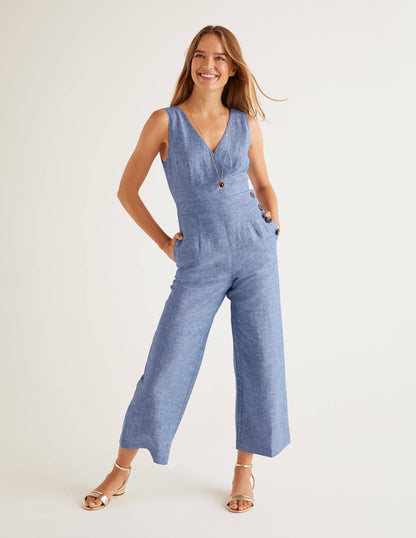 Dorothea Wrap Jumpsuit-Chambray