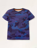Embroidered Printed T-Shirt-College Navy