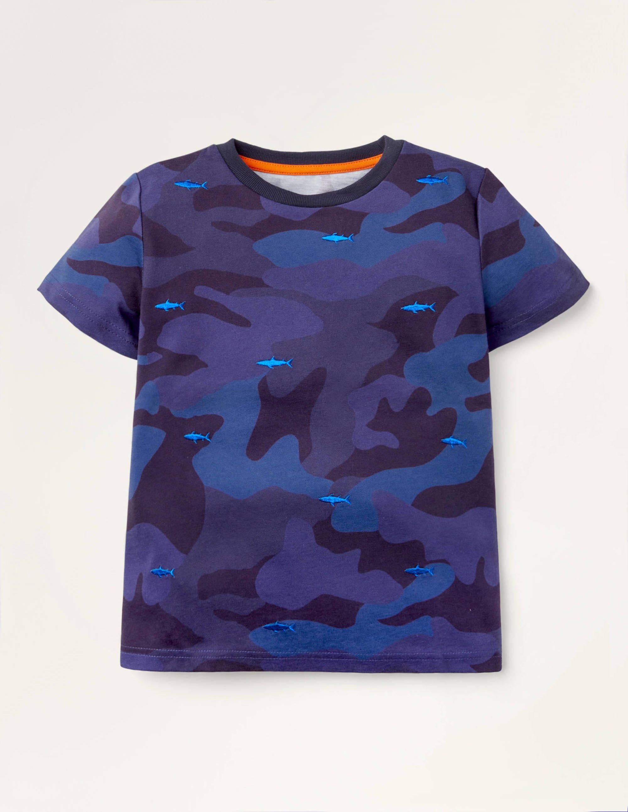 Embroidered Printed T-Shirt-College Navy - Image 1