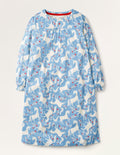 Printed Long-sleeved Nightie-Blue Unicorn Floral