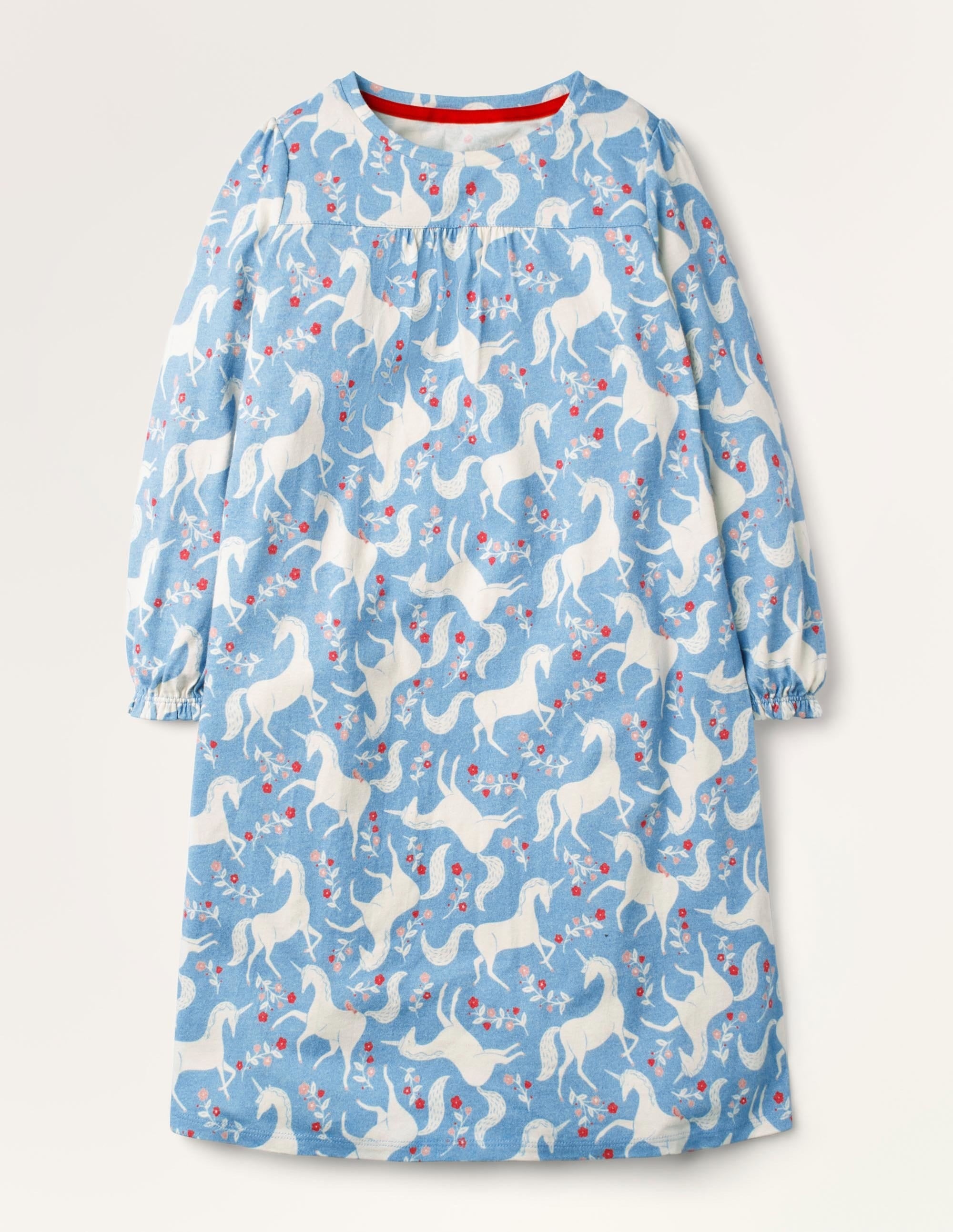 Printed Long-sleeved Nightie-Blue Unicorn Floral - Image 1