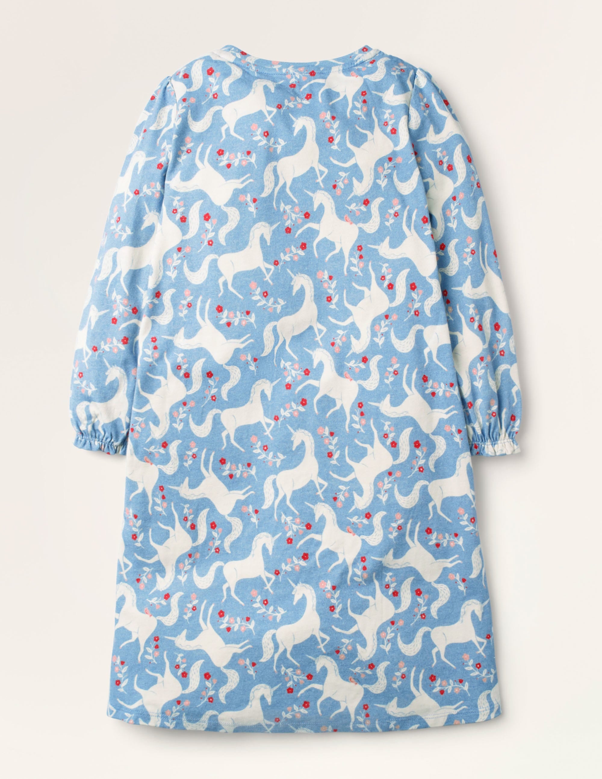 Printed Long-sleeved Nightie-Blue Unicorn Floral - Image 2