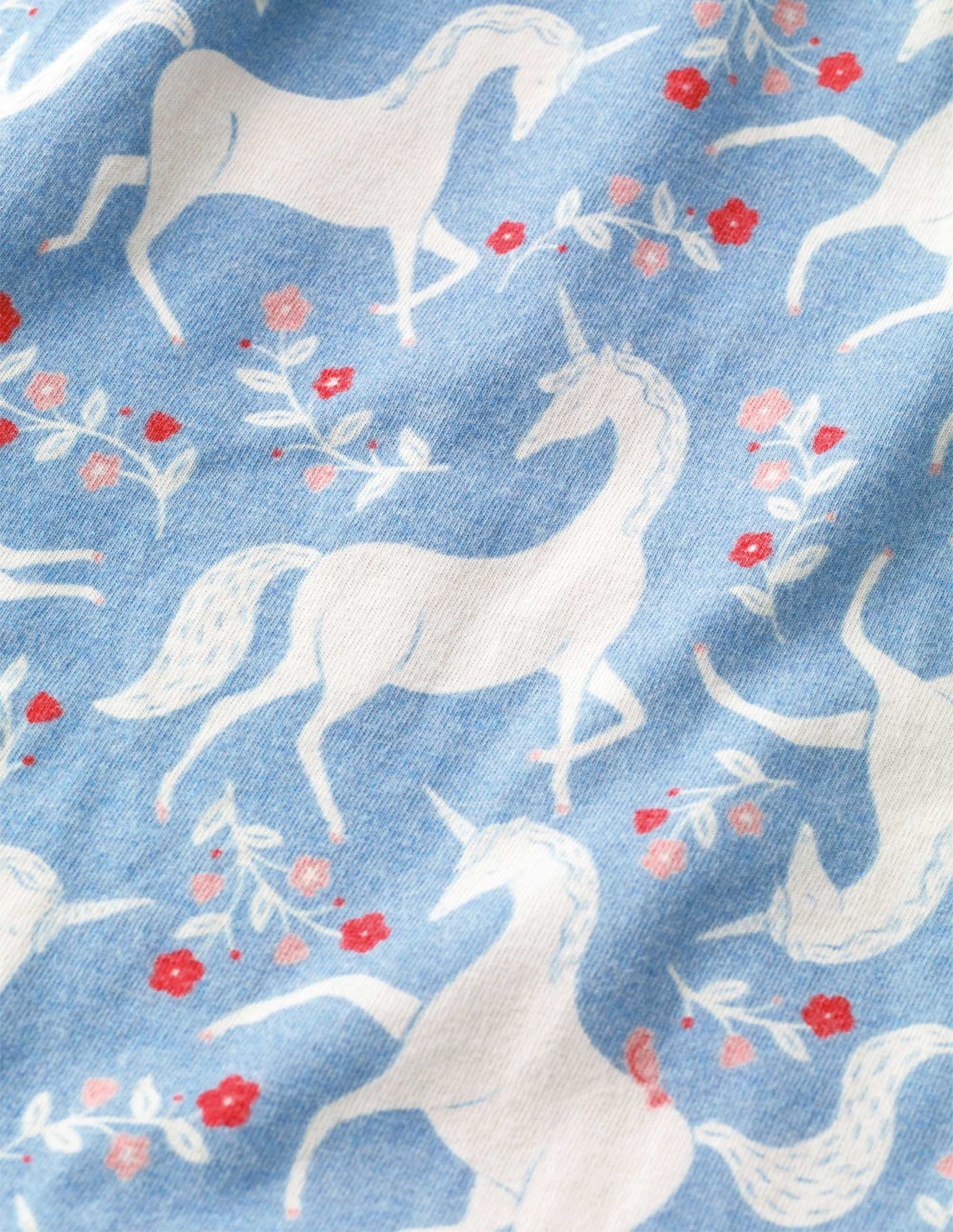 Printed Long-sleeved Nightie-Blue Unicorn Floral - Image 3
